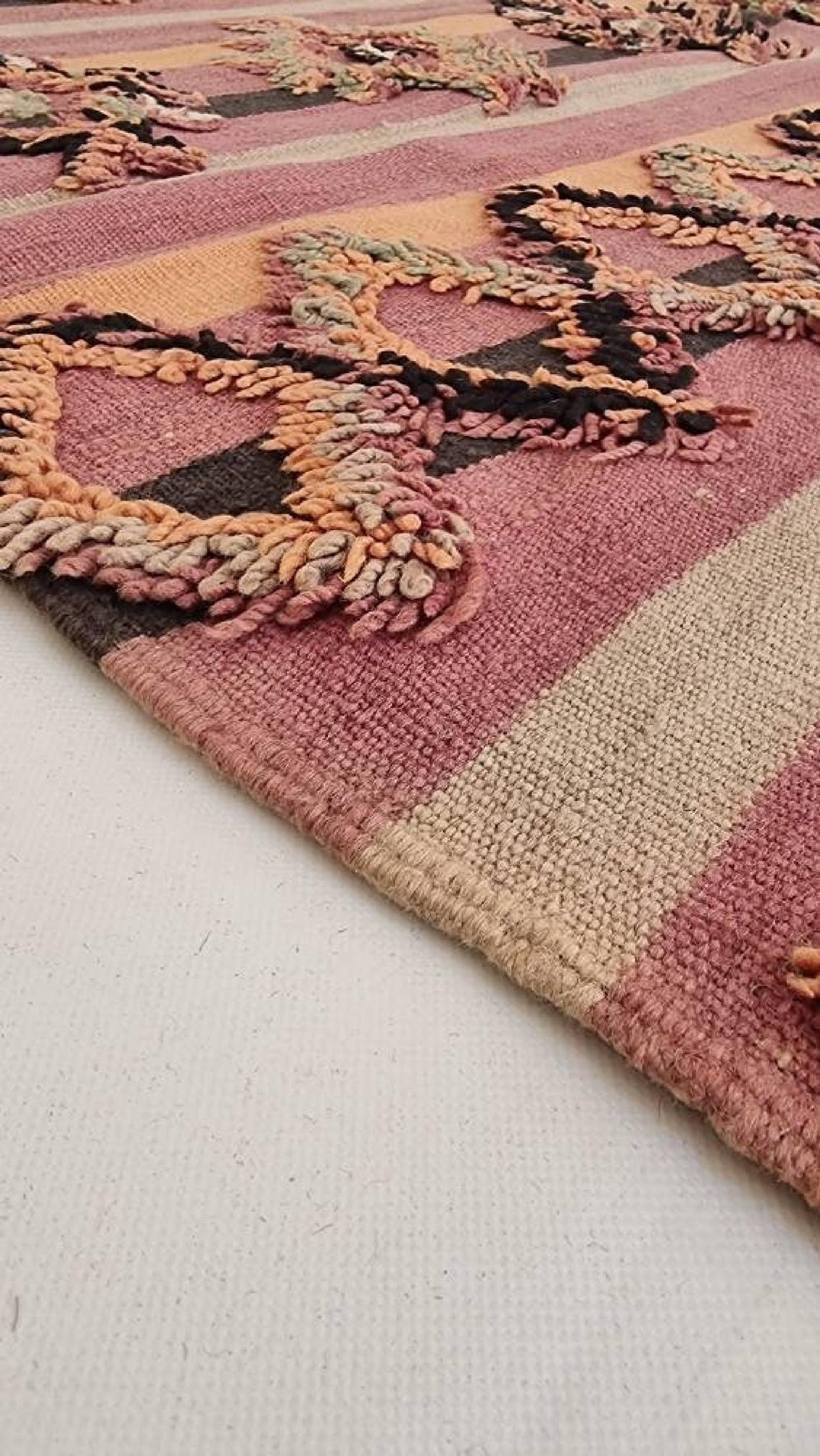 Talsint Carpet Wool Rug: Large Vintage Moroccan Berber Flatweave 12'1 x 5'9 MoroccanBazzArts