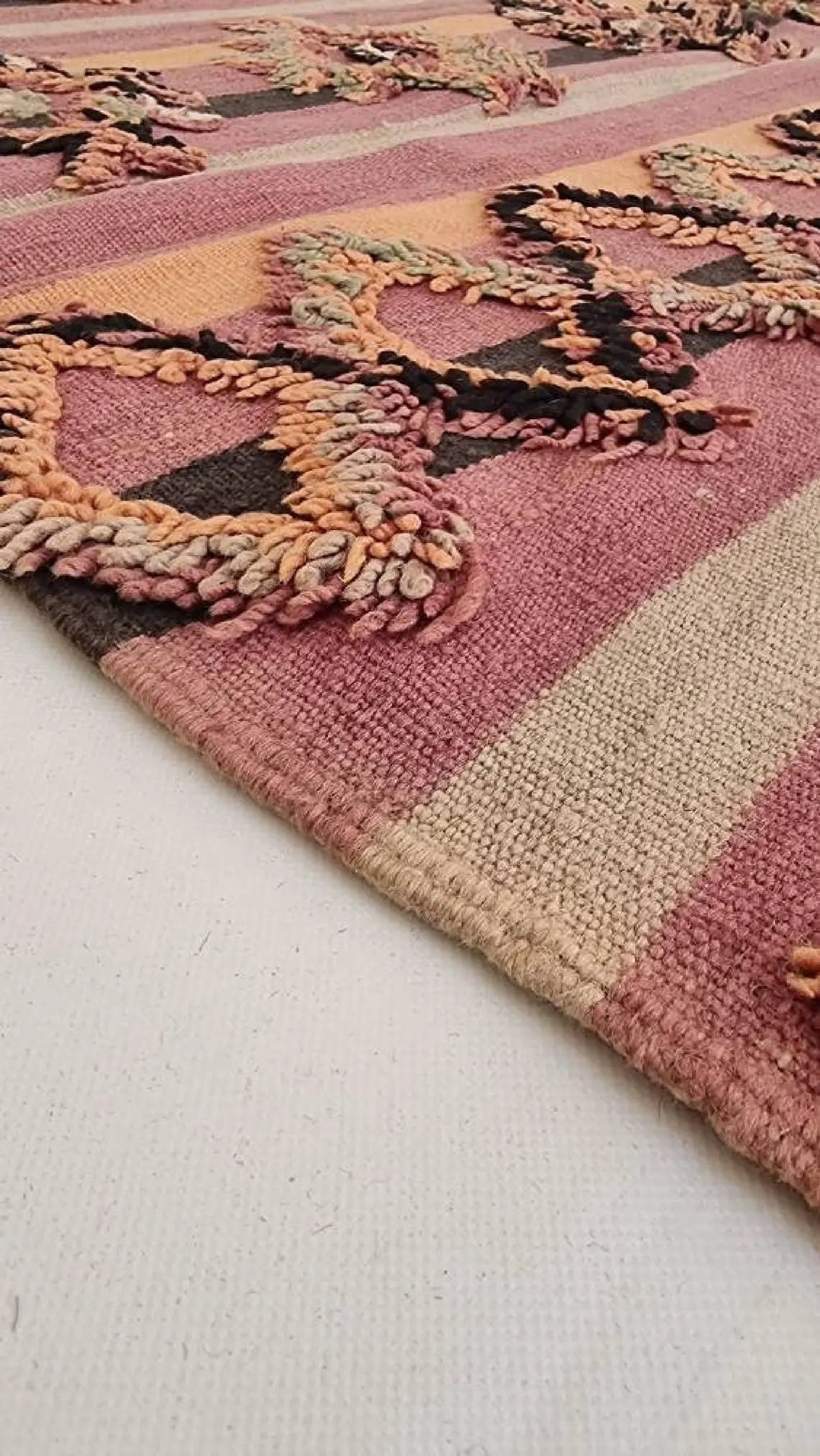 Talsint Carpet Wool Rug: Large Vintage Moroccan Berber Flatweave 12'1 x 5'9 MoroccanBazzArts