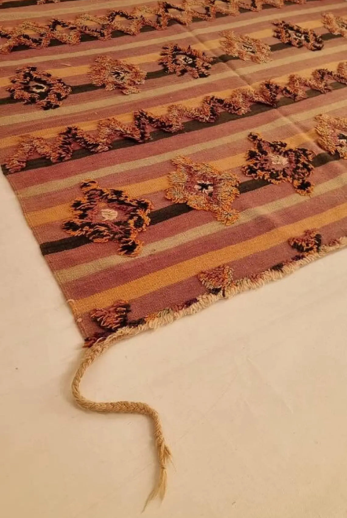 Talsint Carpet Wool Rug: Large Vintage Moroccan Berber Flatweave 12'1 x 5'9 MoroccanBazzArts