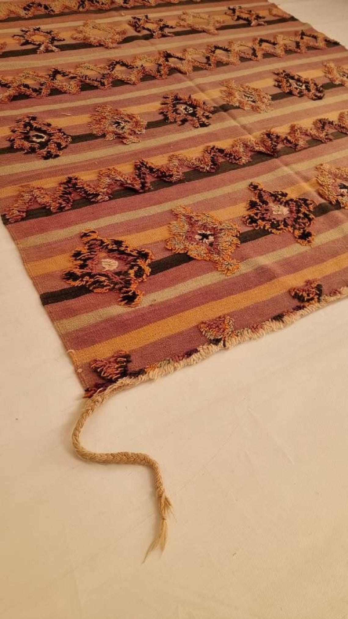 Talsint Carpet Wool Rug: Large Vintage Moroccan Berber Flatweave 12'1 x 5'9 MoroccanBazzArts