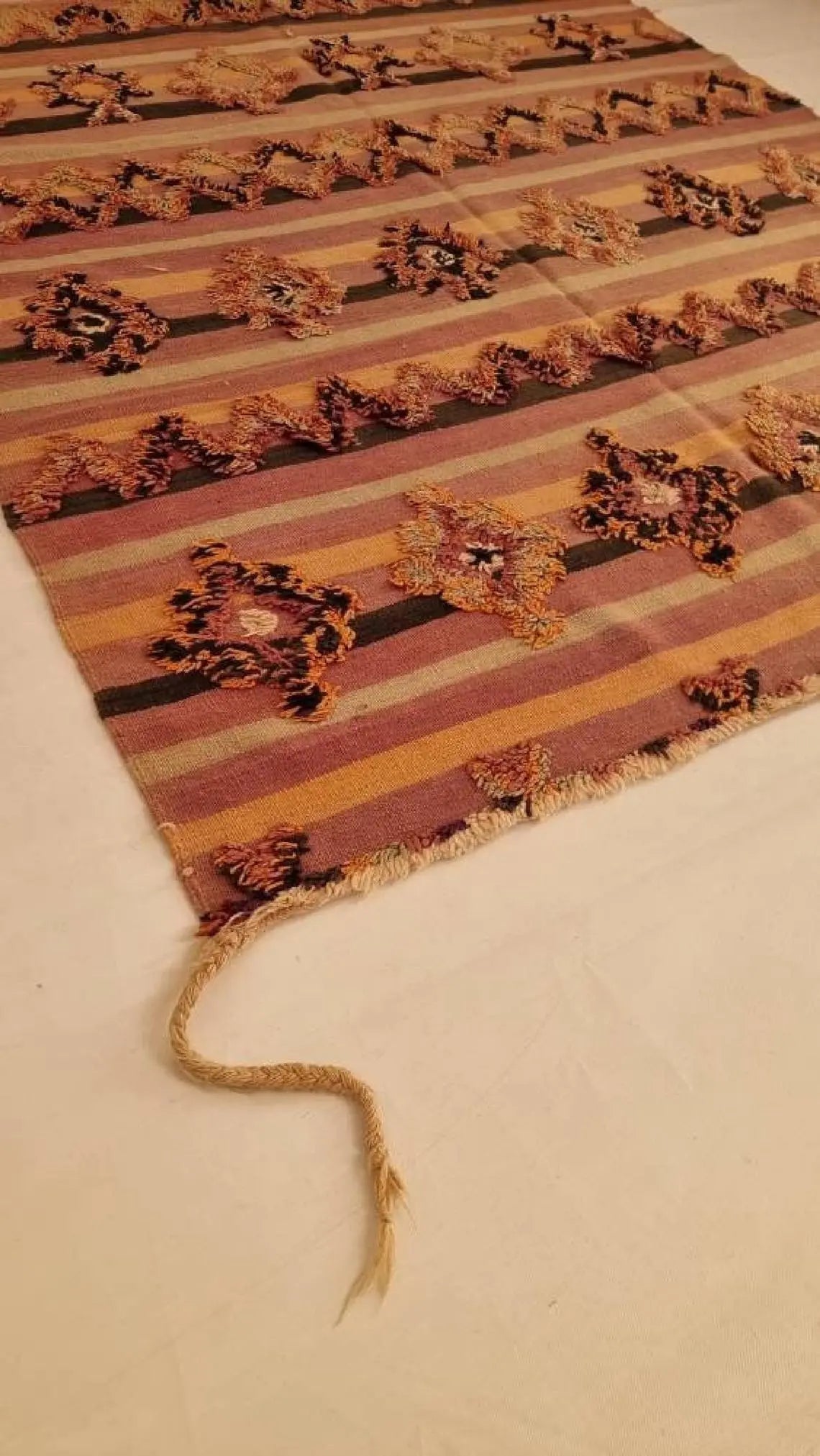Talsint Carpet Wool Rug: Large Vintage Moroccan Berber Flatweave 12'1 x 5'9 MoroccanBazzArts