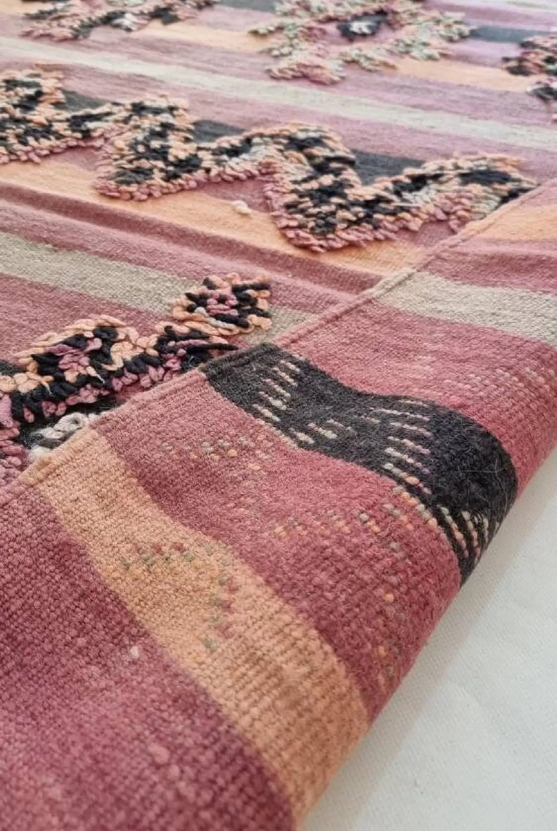 Talsint Carpet Wool Rug: Large Vintage Moroccan Berber Flatweave 12'1 x 5'9 MoroccanBazzArts