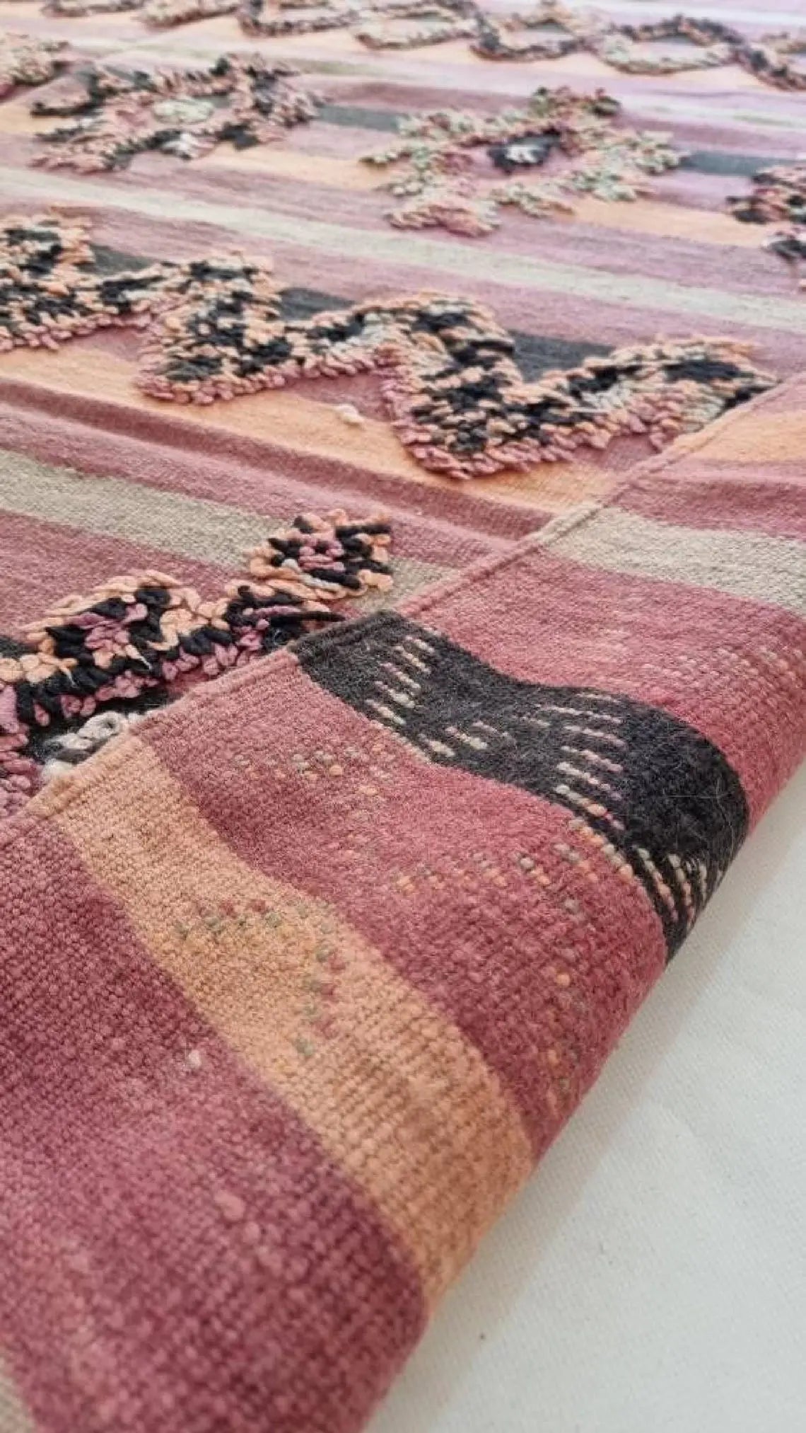 Talsint Carpet Wool Rug: Large Vintage Moroccan Berber Flatweave 12'1 x 5'9 MoroccanBazzArts