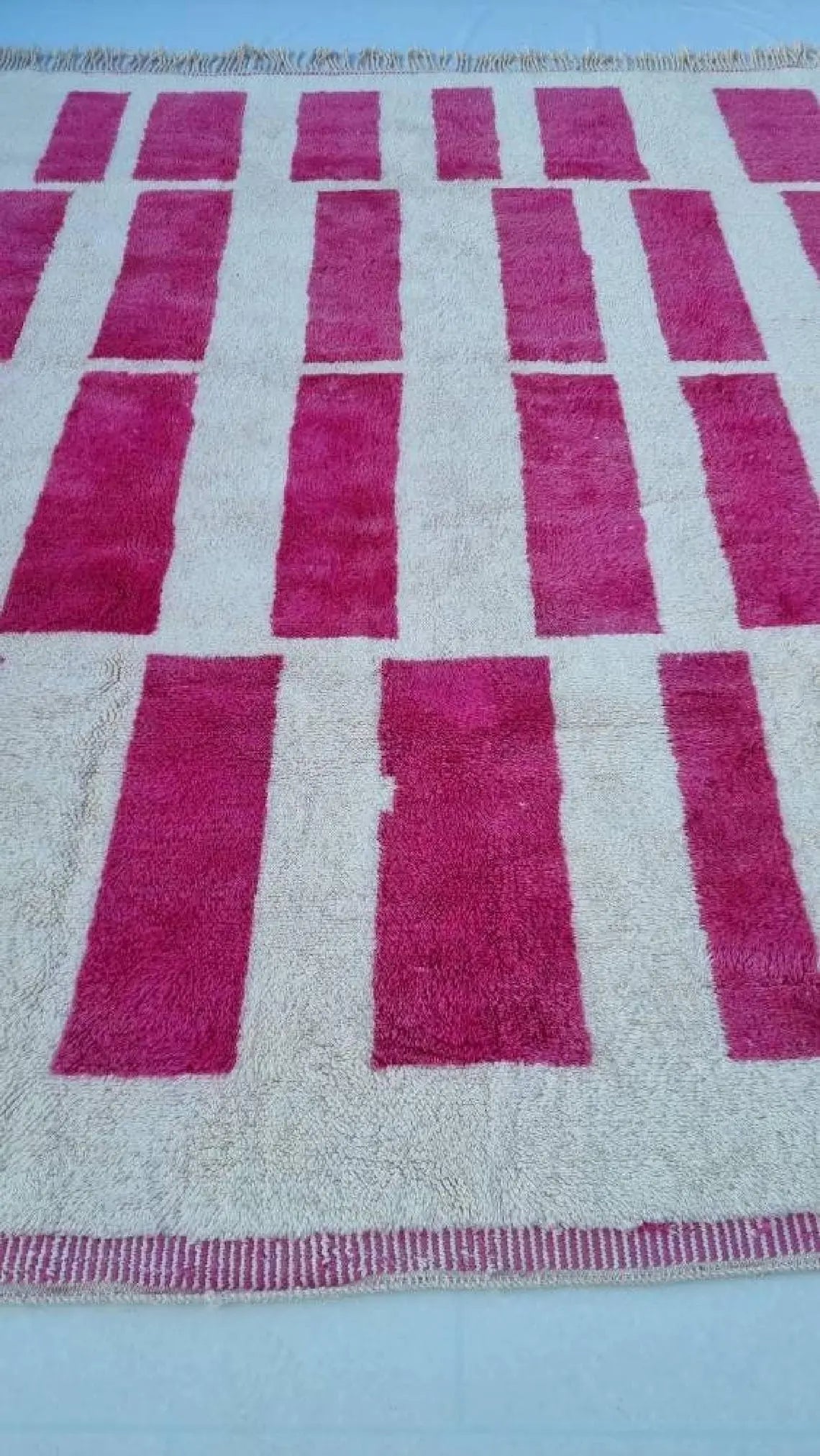 Moroccan Berber Rug Magenta Cream Wool: Custom Handknotted Contemporary Plush Pile Area Rug For Living Room MoroccanBazzArts