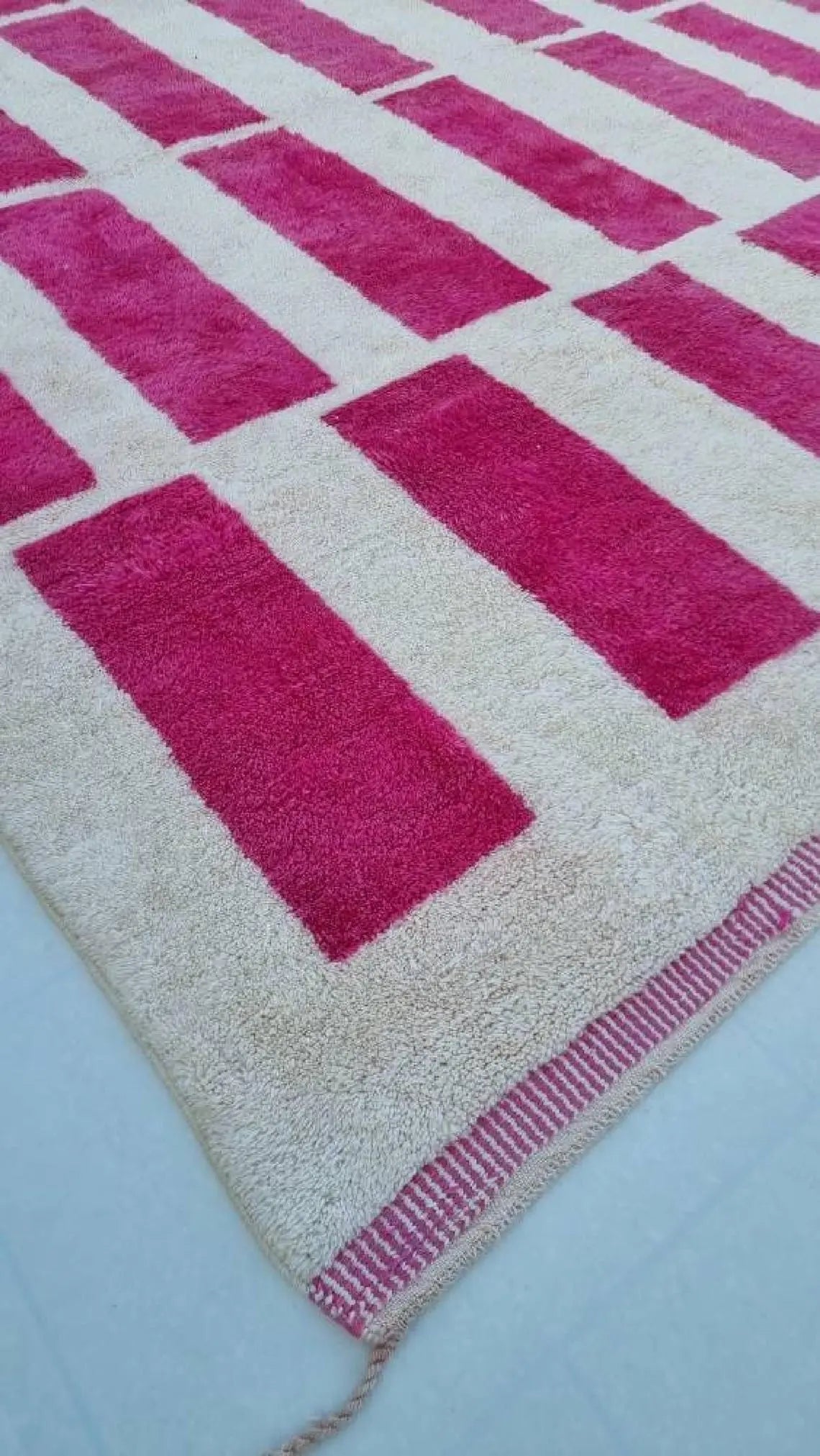 Moroccan Berber Rug Magenta Cream Wool: Custom Handknotted Contemporary Plush Pile Area Rug For Living Room MoroccanBazzArts