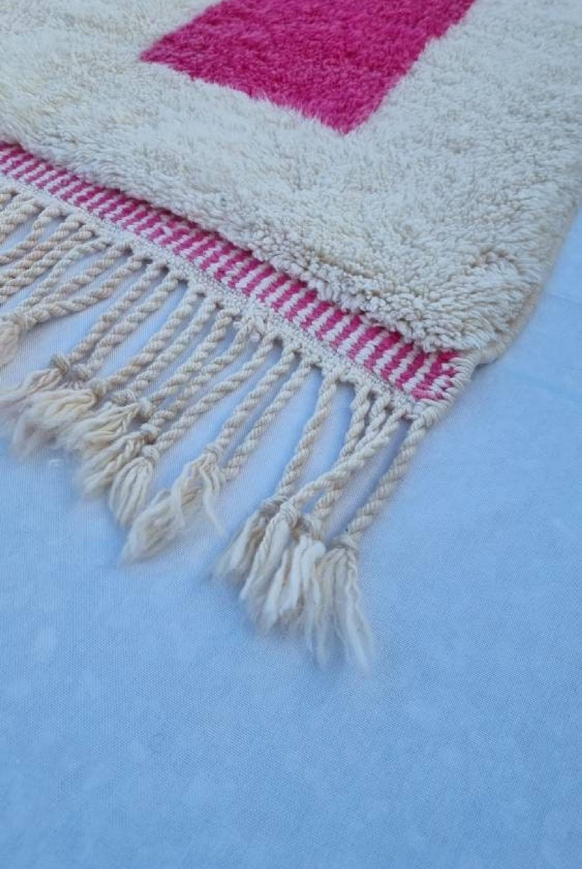 Moroccan Berber Rug Magenta Cream Wool: Custom Handknotted Contemporary Plush Pile Area Rug For Living Room MoroccanBazzArts
