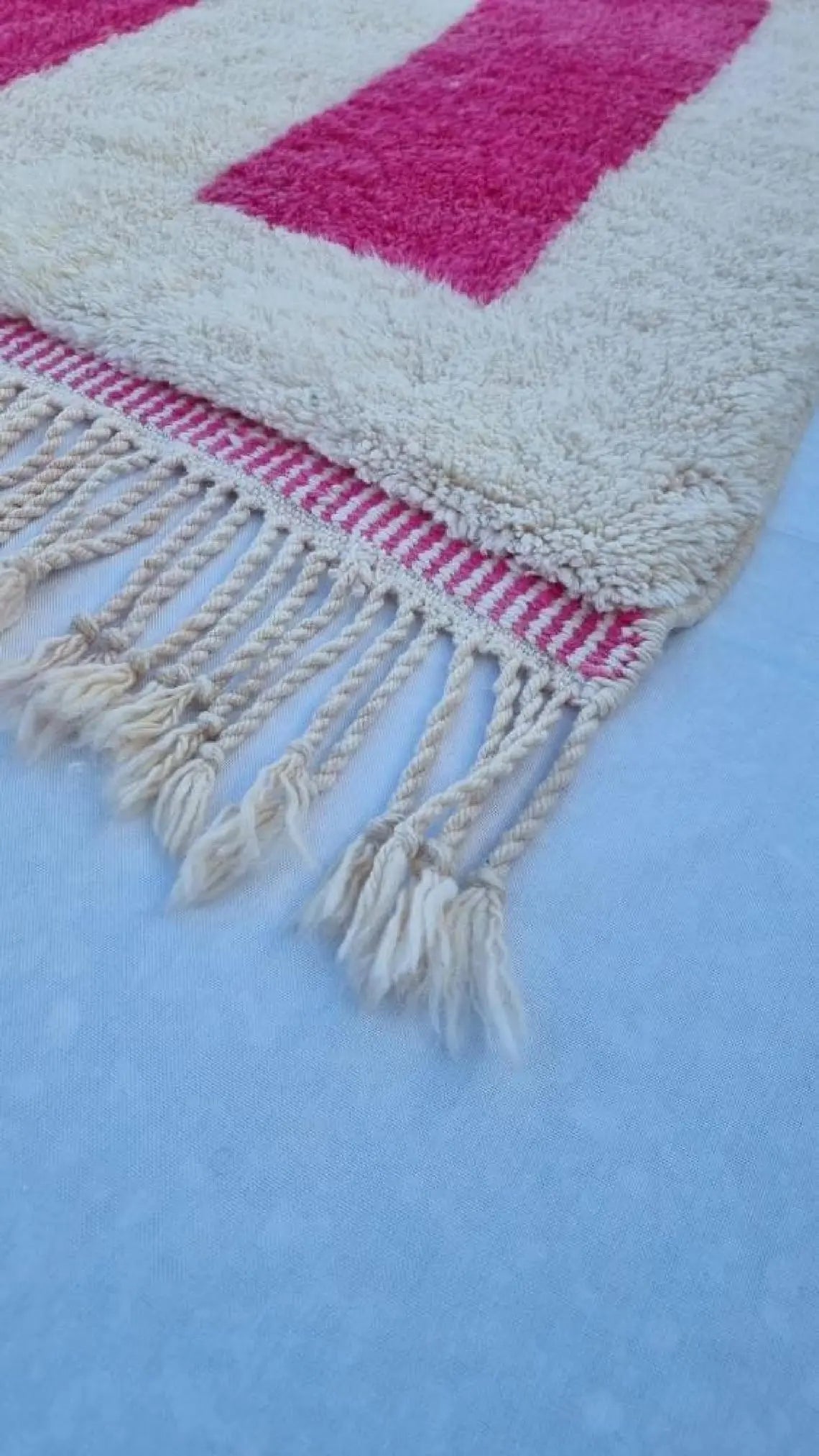 Moroccan Berber Rug Magenta Cream Wool: Custom Handknotted Contemporary Plush Pile Area Rug For Living Room MoroccanBazzArts