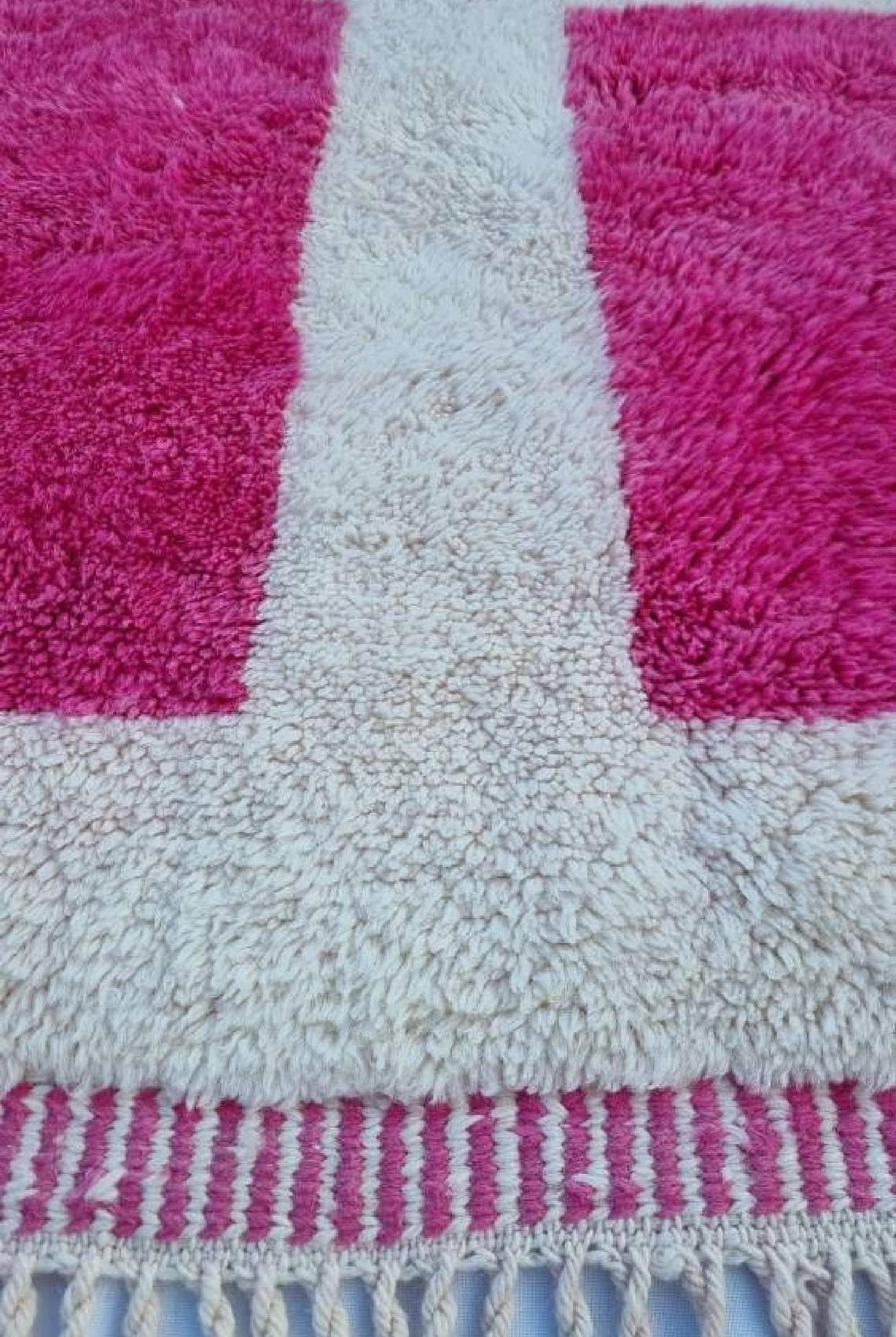 Moroccan Berber Rug Magenta Cream Wool: Custom Handknotted Contemporary Plush Pile Area Rug For Living Room MoroccanBazzArts