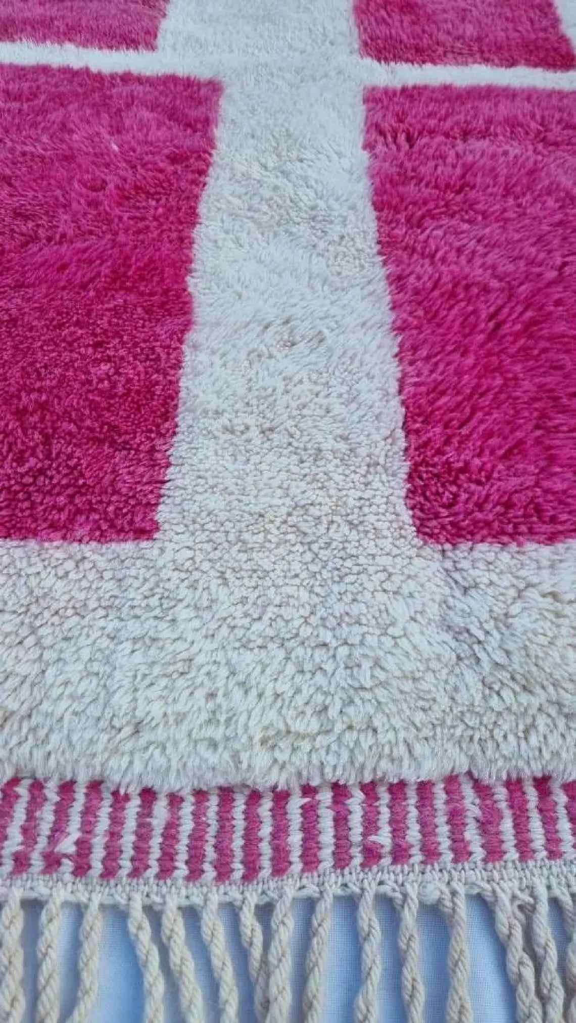 Moroccan Berber Rug Magenta Cream Wool: Custom Handknotted Contemporary Plush Pile Area Rug For Living Room MoroccanBazzArts