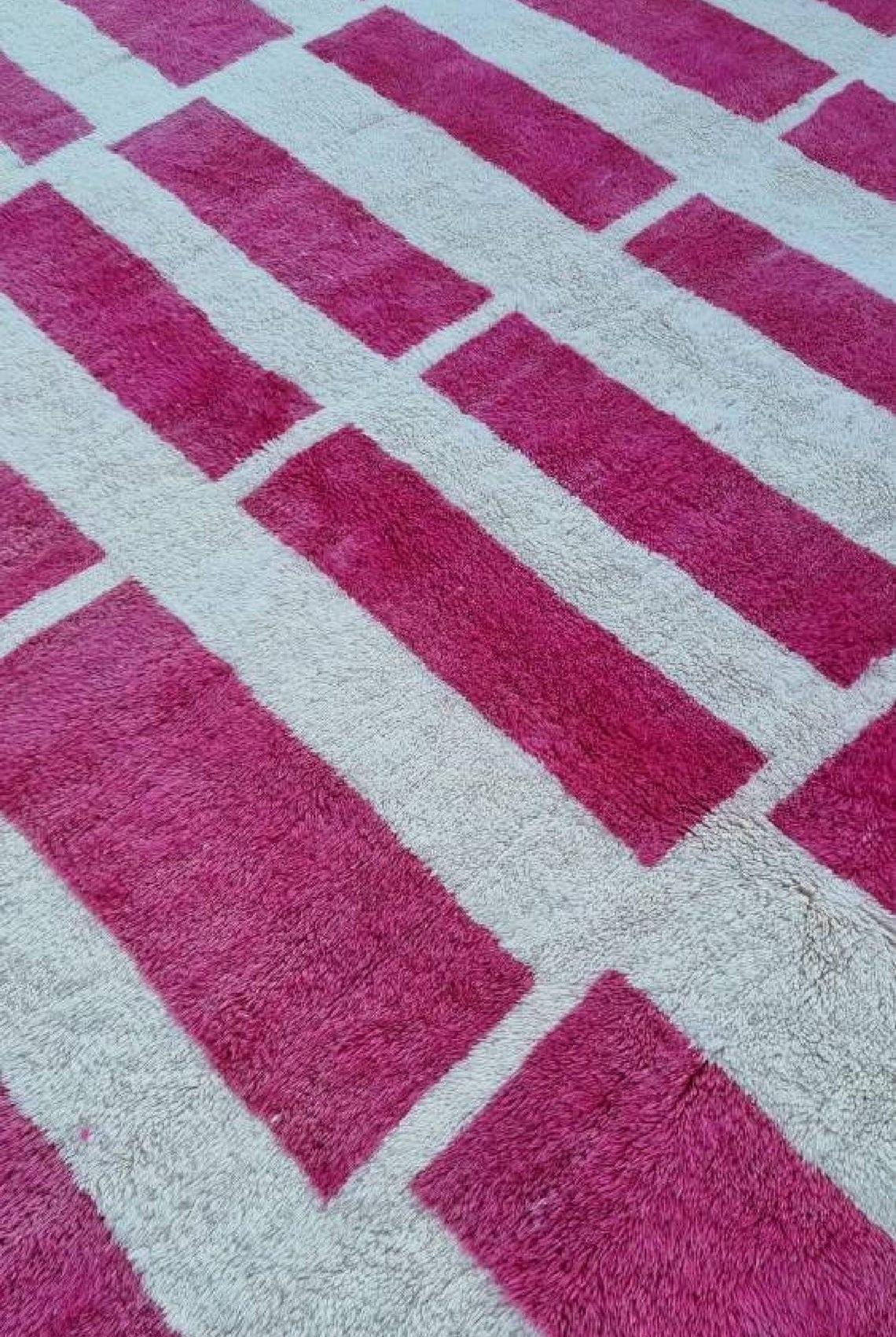 Moroccan Berber Rug Magenta Cream Wool: Custom Handknotted Contemporary Plush Pile Area Rug For Living Room MoroccanBazzArts