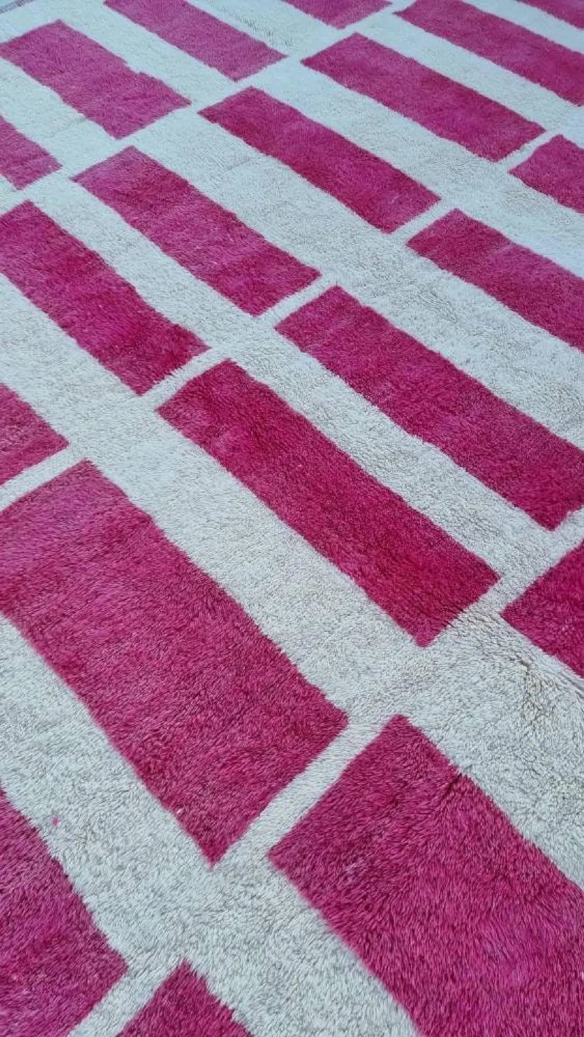 Moroccan Berber Rug Magenta Cream Wool: Custom Handknotted Contemporary Plush Pile Area Rug For Living Room MoroccanBazzArts