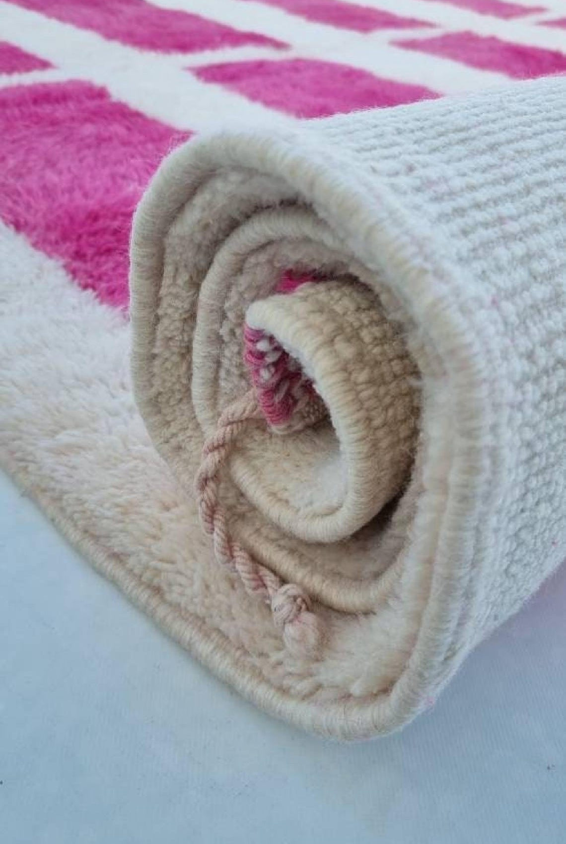 Moroccan Berber Rug Magenta Cream Wool: Custom Handknotted Contemporary Plush Pile Area Rug For Living Room MoroccanBazzArts