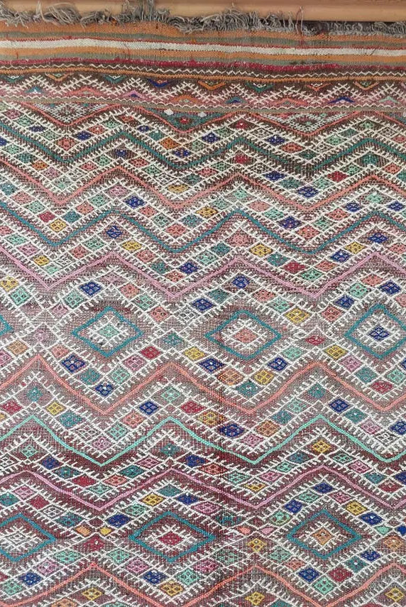 Vintage Kilim Rug Moroccan wool: Vintage Flatweave, Colorful Geometric Berber Pattern, Natural Sustainable Handwoven Decor MoroccanBazzArts
