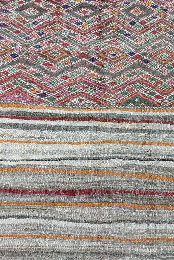 Vintage Kilim Rug Moroccan wool: Vintage Flatweave, Colorful Geometric Berber Pattern, Natural Sustainable Handwoven Decor MoroccanBazzArts