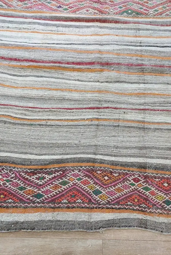 Vintage Kilim Rug Moroccan wool: Vintage Flatweave, Colorful Geometric Berber Pattern, Natural Sustainable Handwoven Decor MoroccanBazzArts