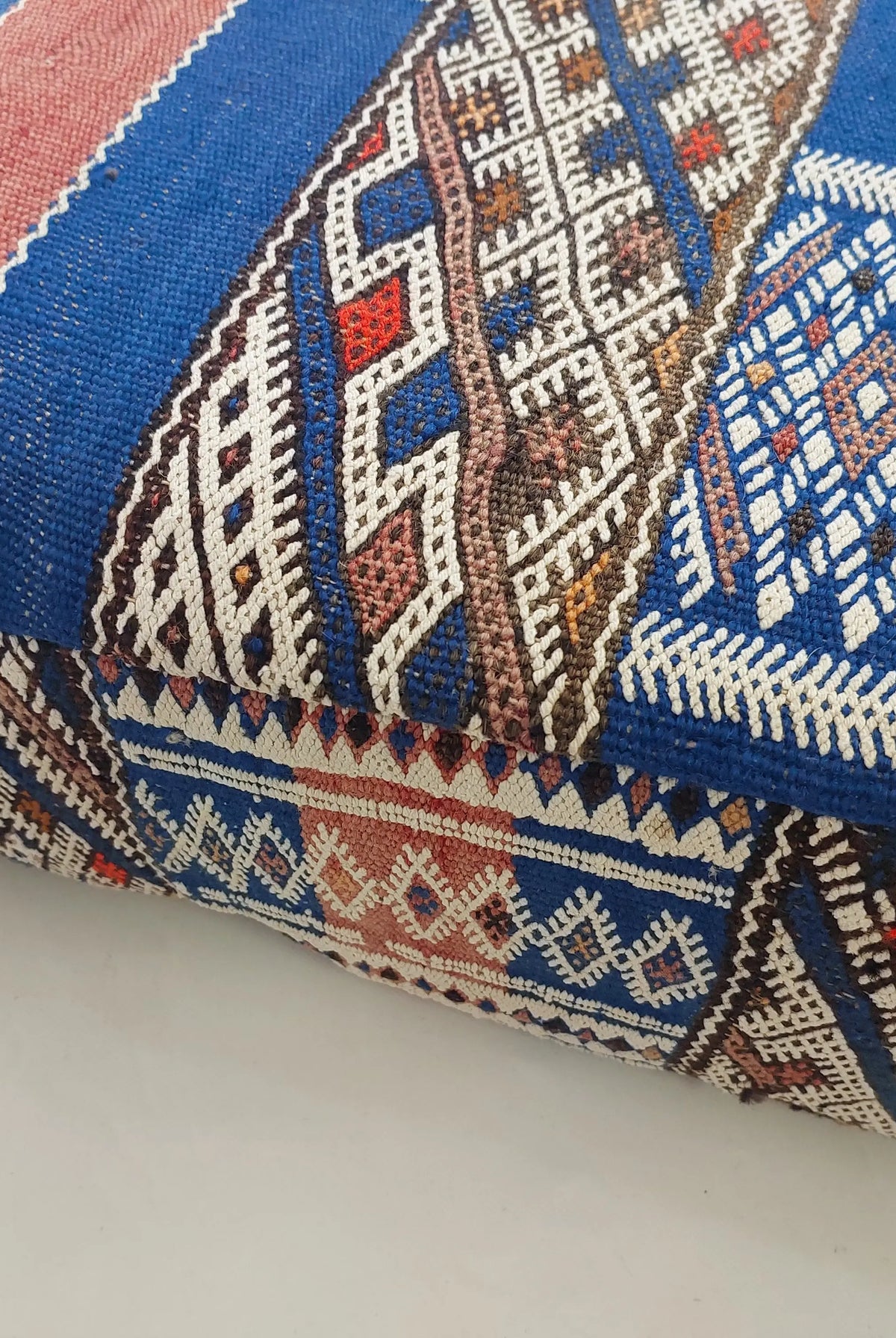 Vintage Berber Kilim Square Pouf – Authentic Moroccan Blue Ottoman & Boho Floor Pillow MoroccanBazzArts