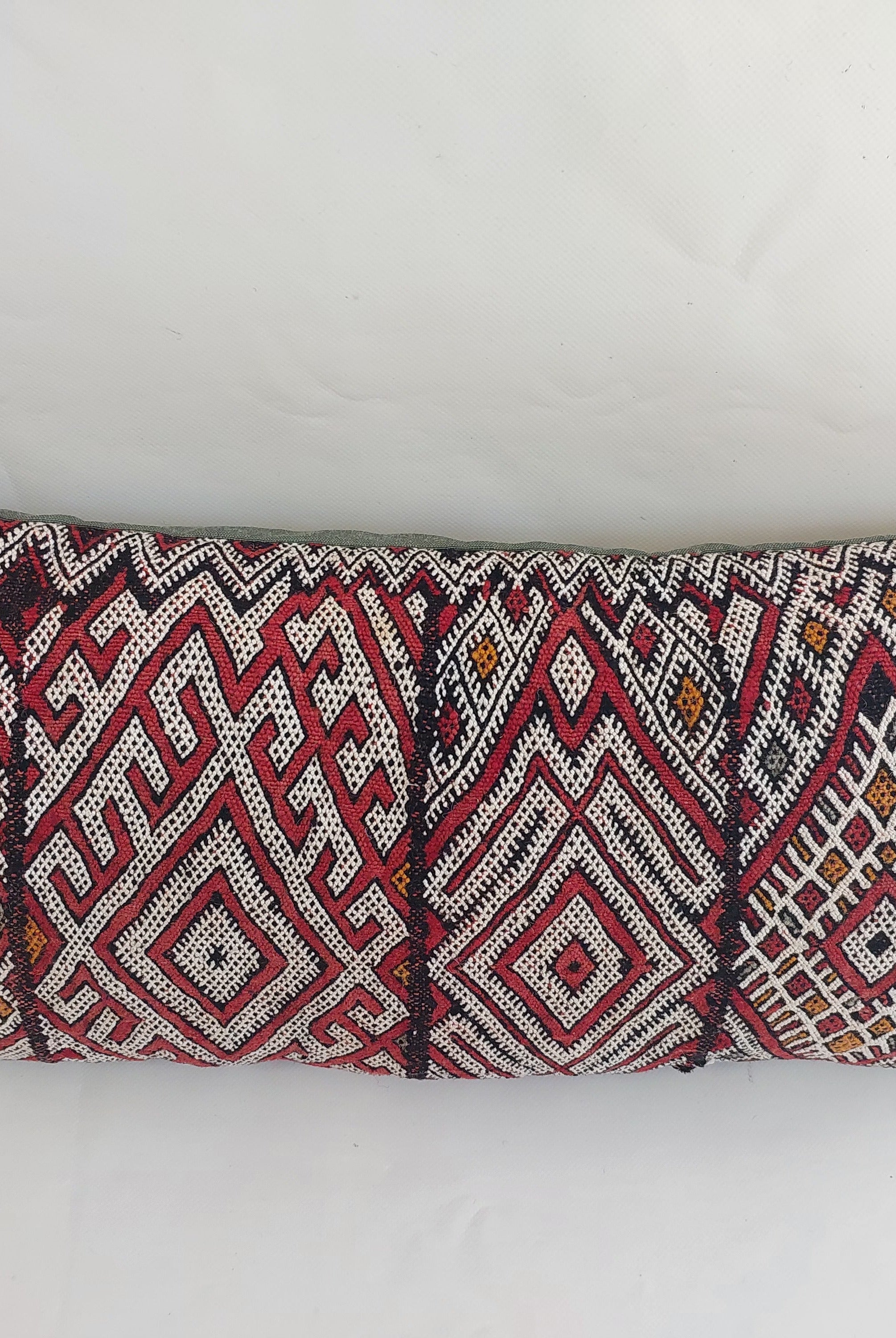 12x24 Vintage Moroccan Kilim Lumbar Pillow Cover | Authentic Geometric zayan Cushion | Red Handwoven Boho & Warm Minimalist Home Decor MoroccanBazzArts