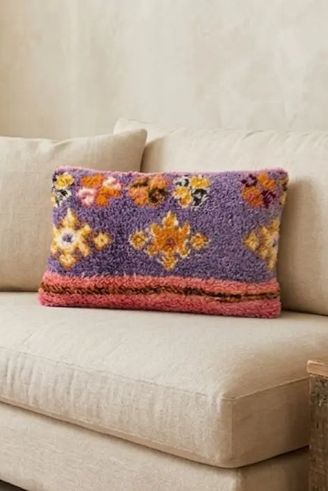 Vintage Berber Rug Lumbar Pillow Cover in Purple & Pink - 13x22" MoroccanBazzArts