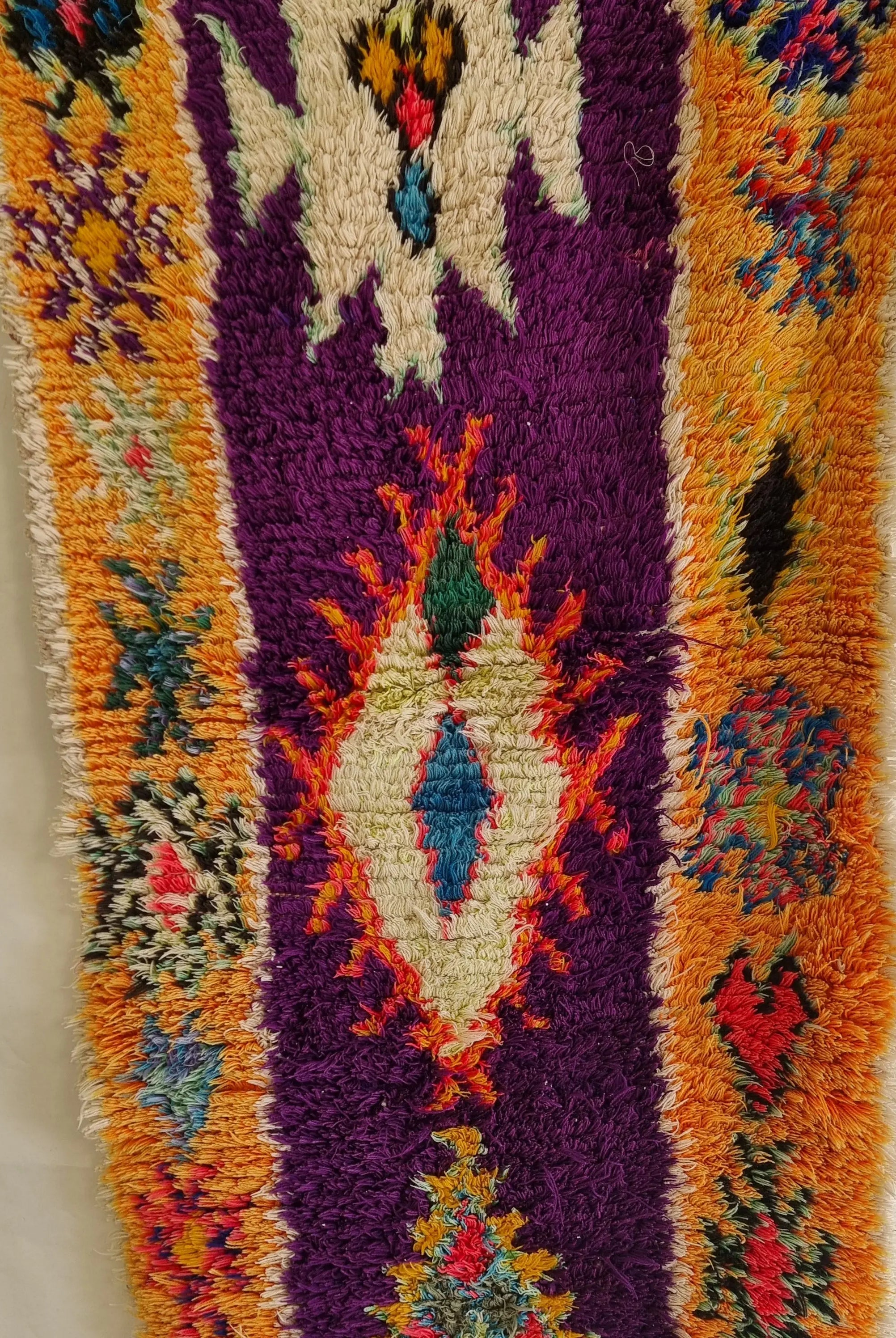 Vintage Colorful Boujaad Runner Rug - 8.10 x 2.8 Ft Irregular Handknotted Moroccan Hallway Rug MoroccanBazzArts