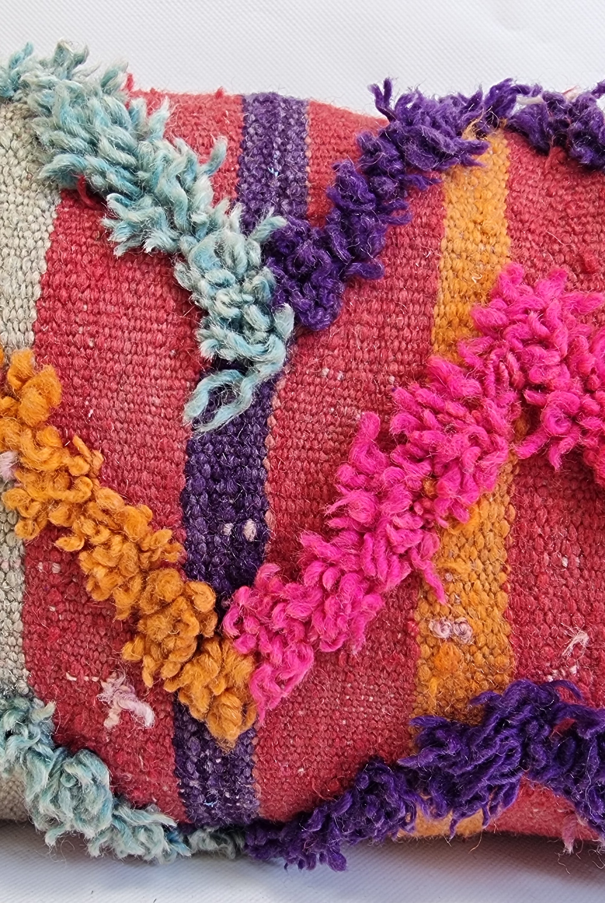 Vintage Authentic Talsint Lumbar Pillow Cover 13"x31" | Colorful Moroccan Berber knotted Cushion | Handmade Boho Decor MoroccanBazzArts