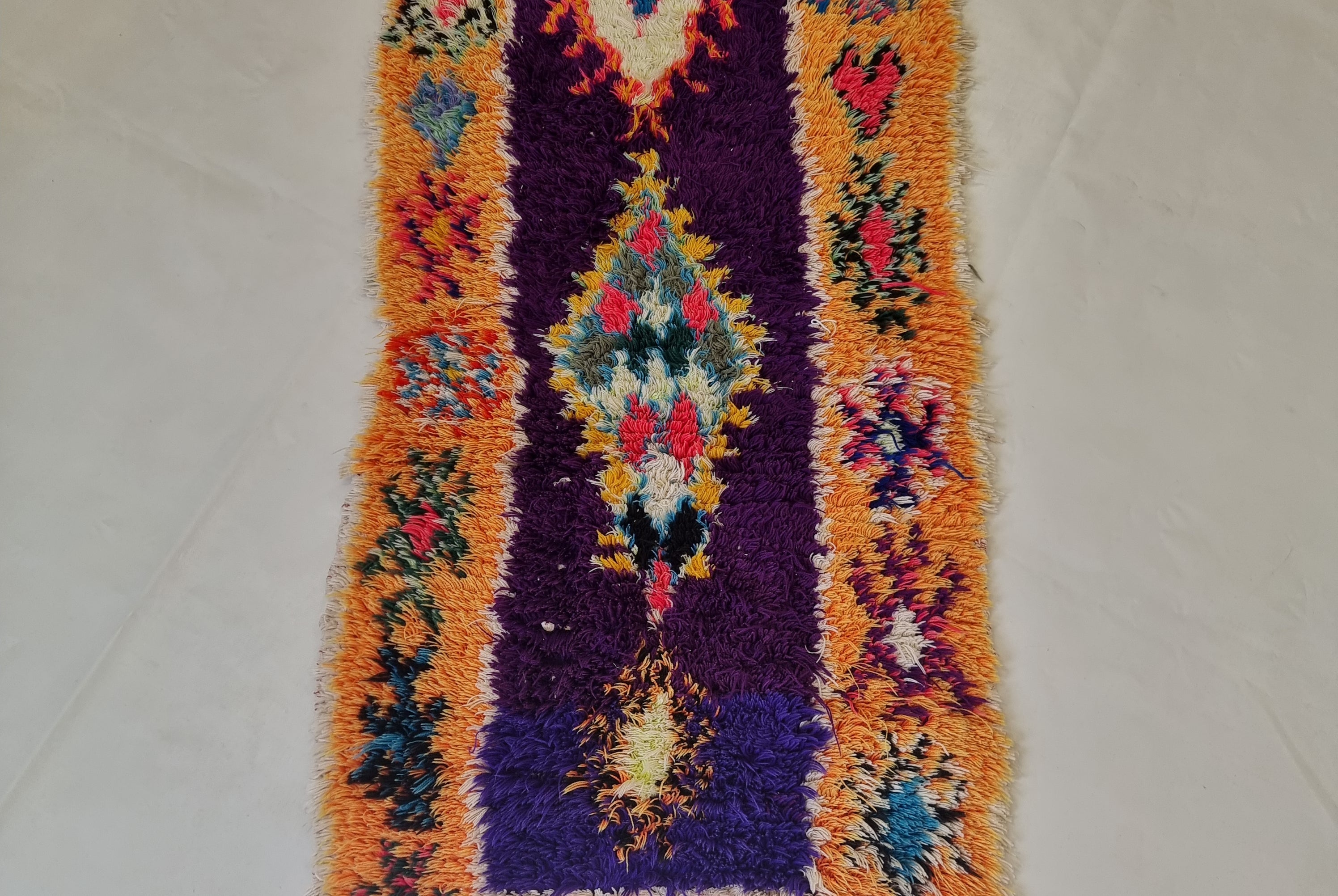 Vintage Colorful Boujaad Runner Rug - 8.10 x 2.8 Ft Irregular Handknotted Moroccan Hallway Rug MoroccanBazzArts