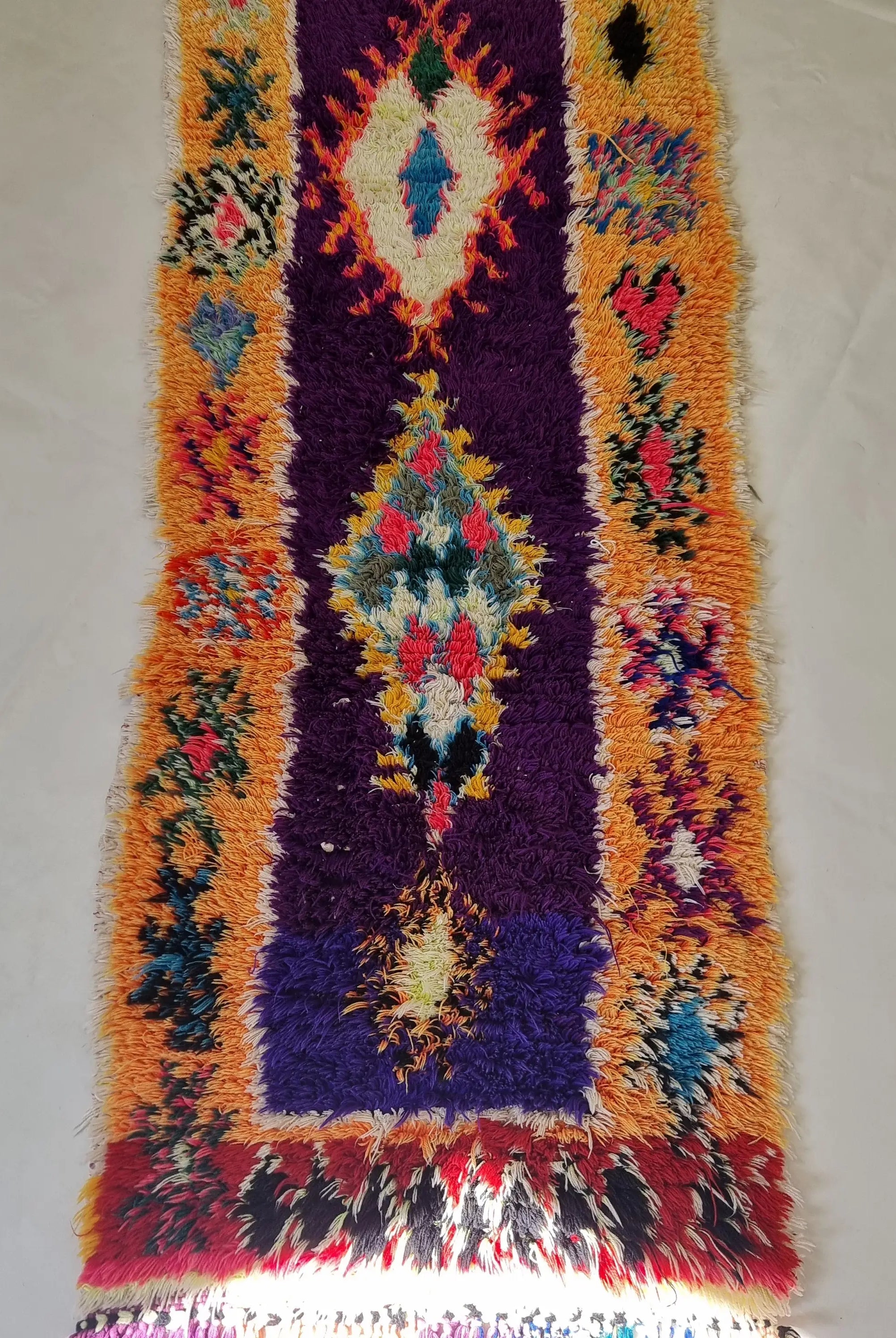 Vintage Colorful Boujaad Runner Rug - 8.10 x 2.8 Ft Irregular Handknotted Moroccan Hallway Rug MoroccanBazzArts