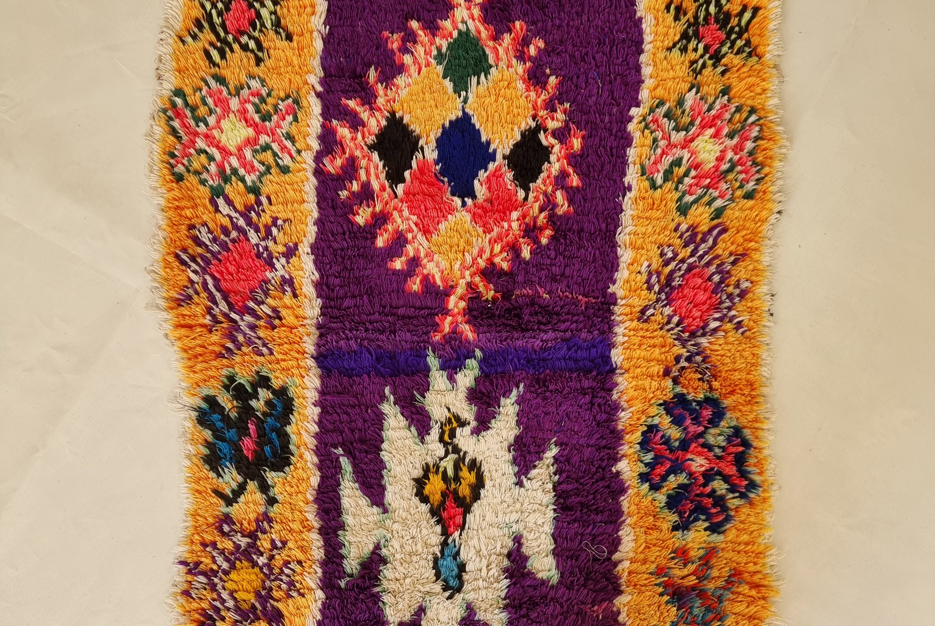 Vintage Colorful Boujaad Runner Rug - 8.10 x 2.8 Ft Irregular Handknotted Moroccan Hallway Rug MoroccanBazzArts