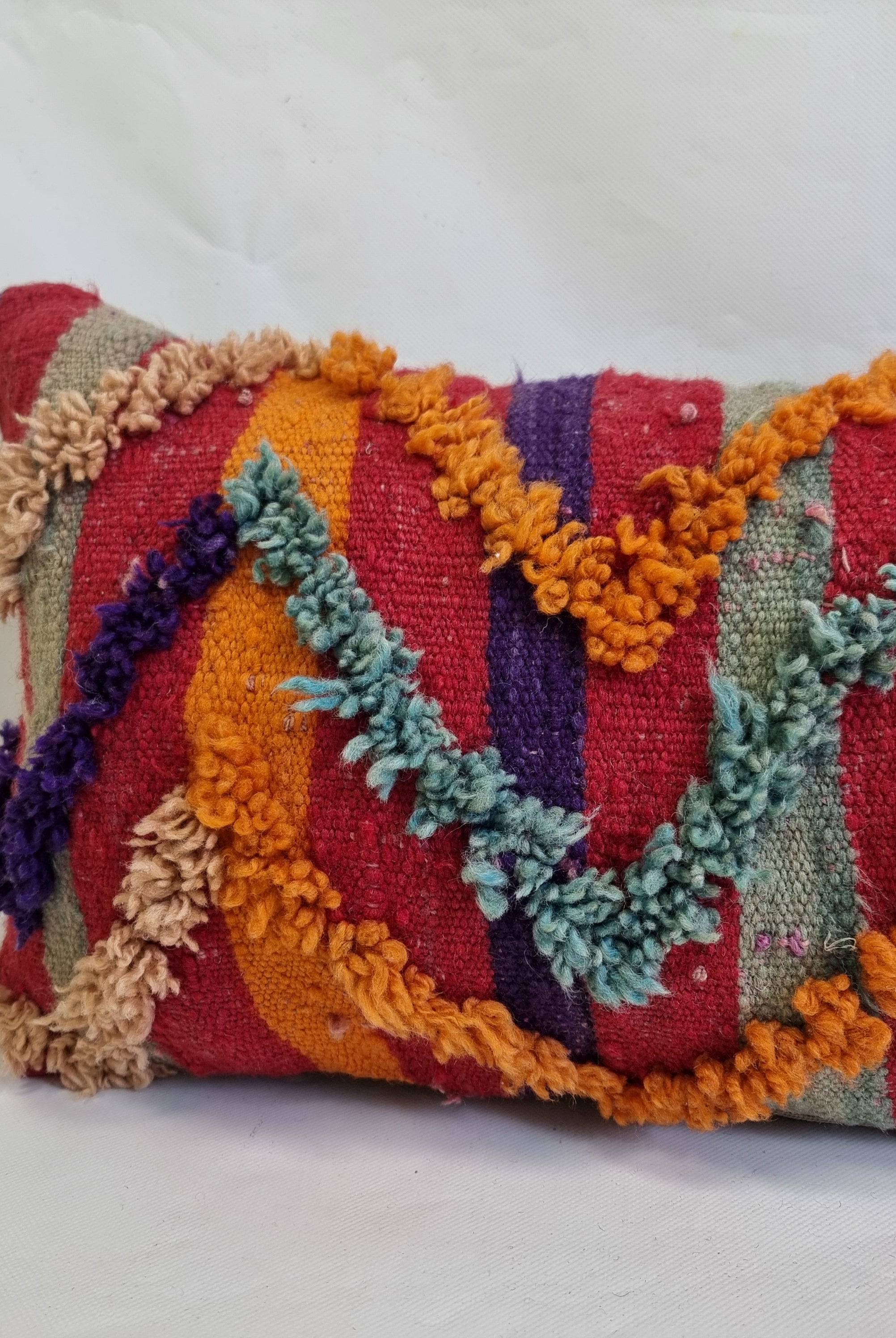 Vintage Authentic Talsint Lumbar Pillow Cover 13"x31" | Colorful Moroccan Berber knotted Cushion | Handmade Boho Decor MoroccanBazzArts