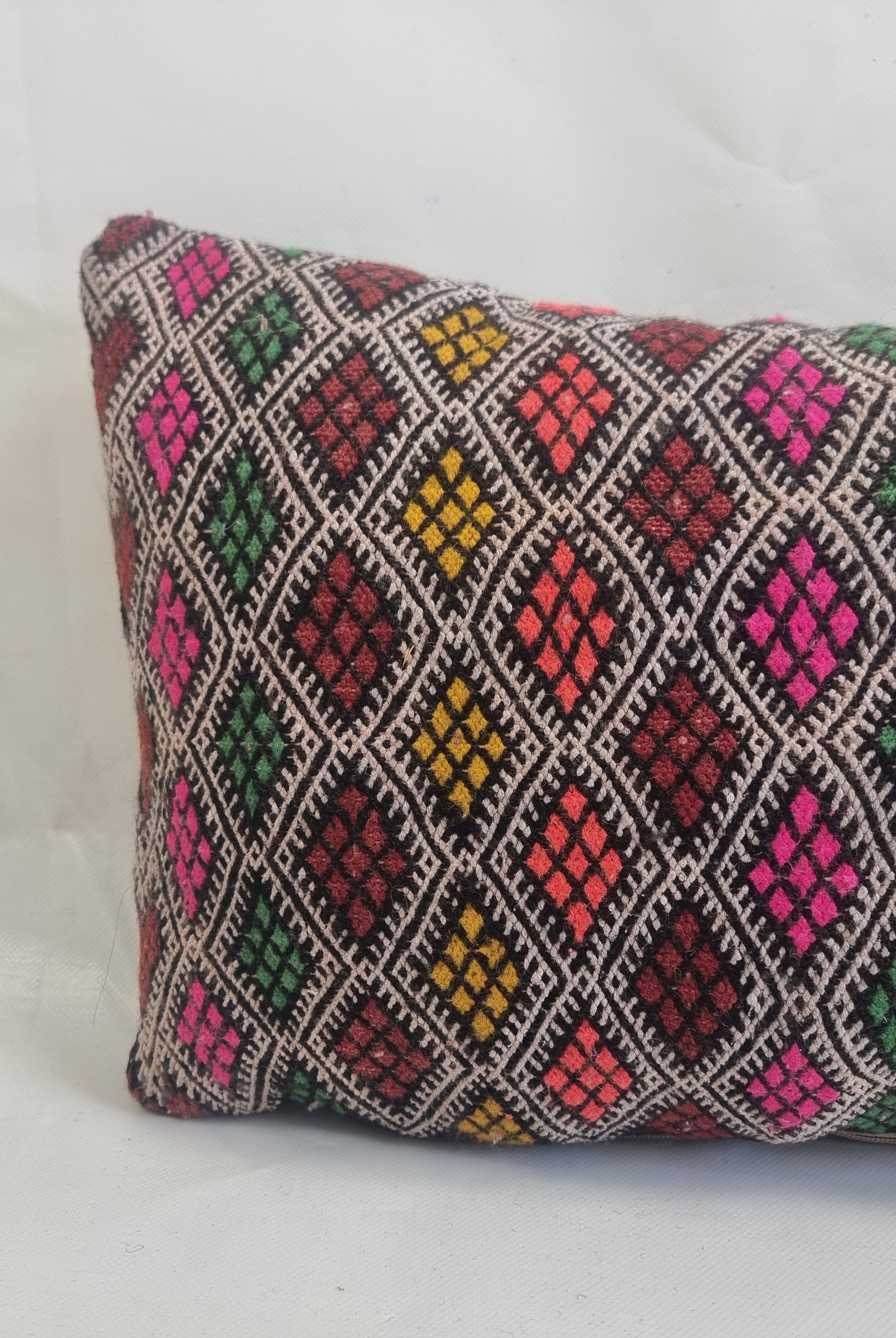 Handwoven Moroccan Kilim Lumbar Pillow Cover (13" x 22") – Colorful Geometric Boho Cushion MoroccanBazzArts