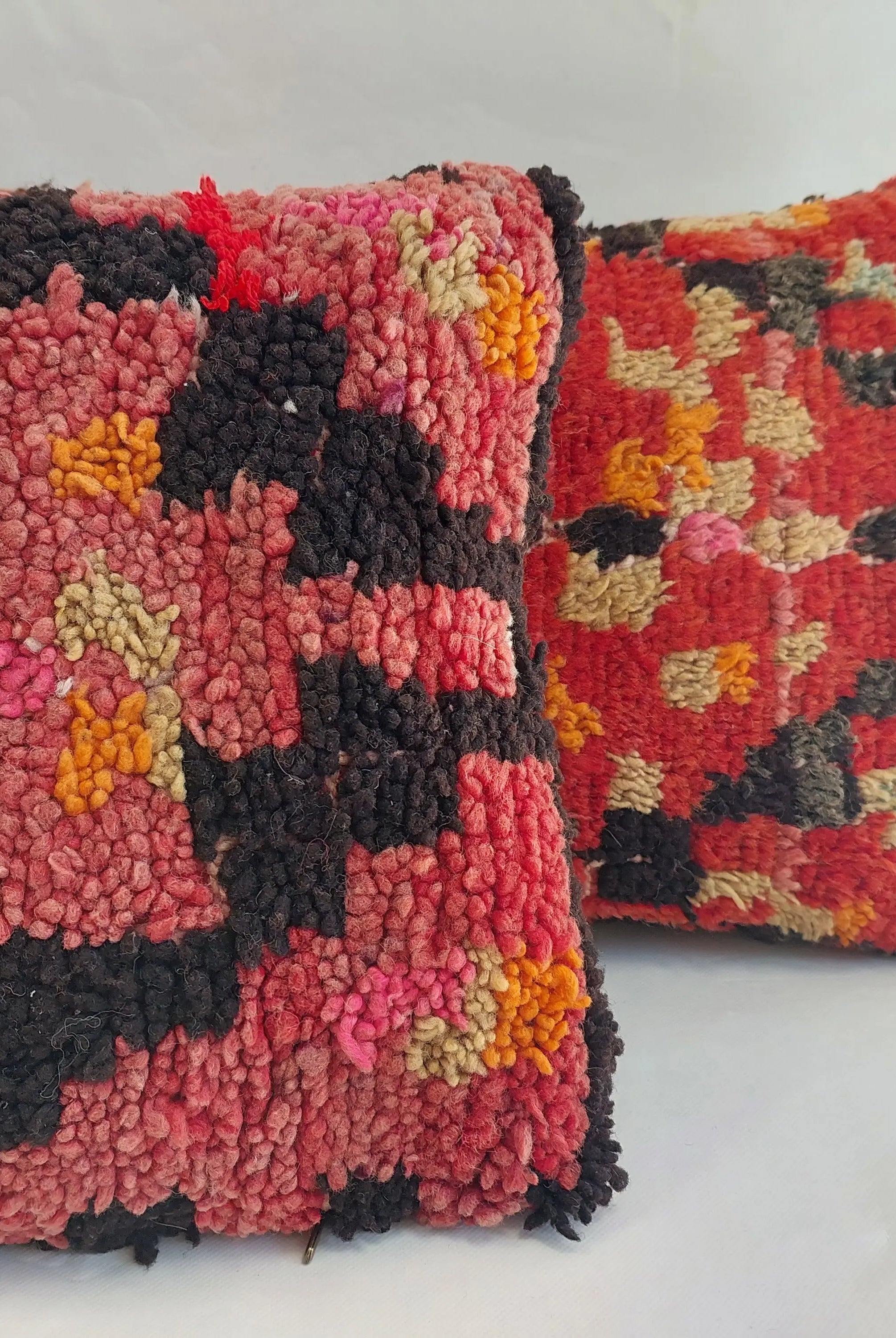Authentic Aït Bou Ichaouen Moroccan Pillow 17x27 | Original Handmade Berber Wool Lumbar Cushion | Colorful Boho Textured Throw Pillow Cover MoroccanBazzArts