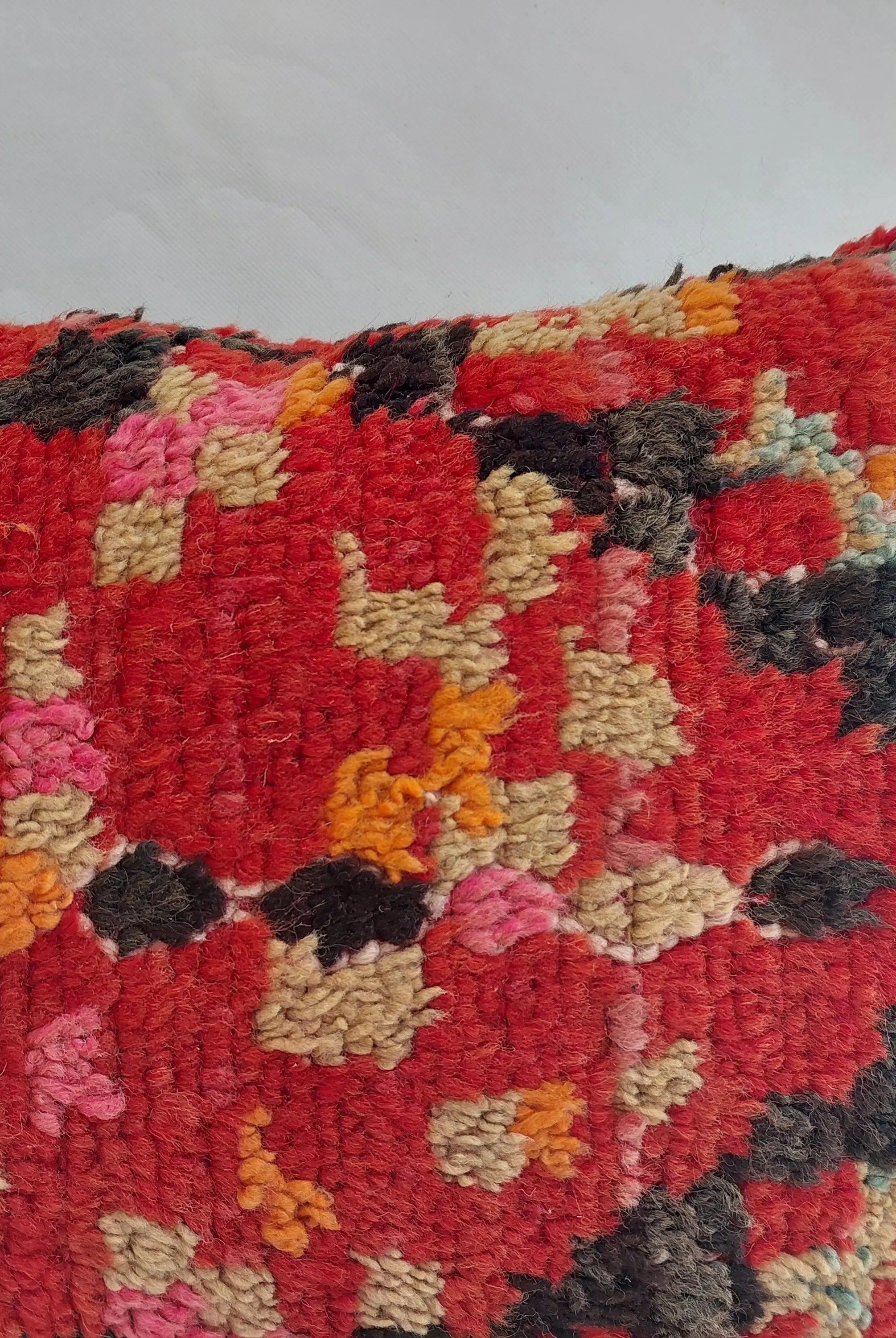 Authentic Aït Bou Ichaouen Moroccan Pillow 17x27 | Original Handmade Berber Wool Lumbar Cushion | Colorful Boho Textured Throw Pillow Cover MoroccanBazzArts