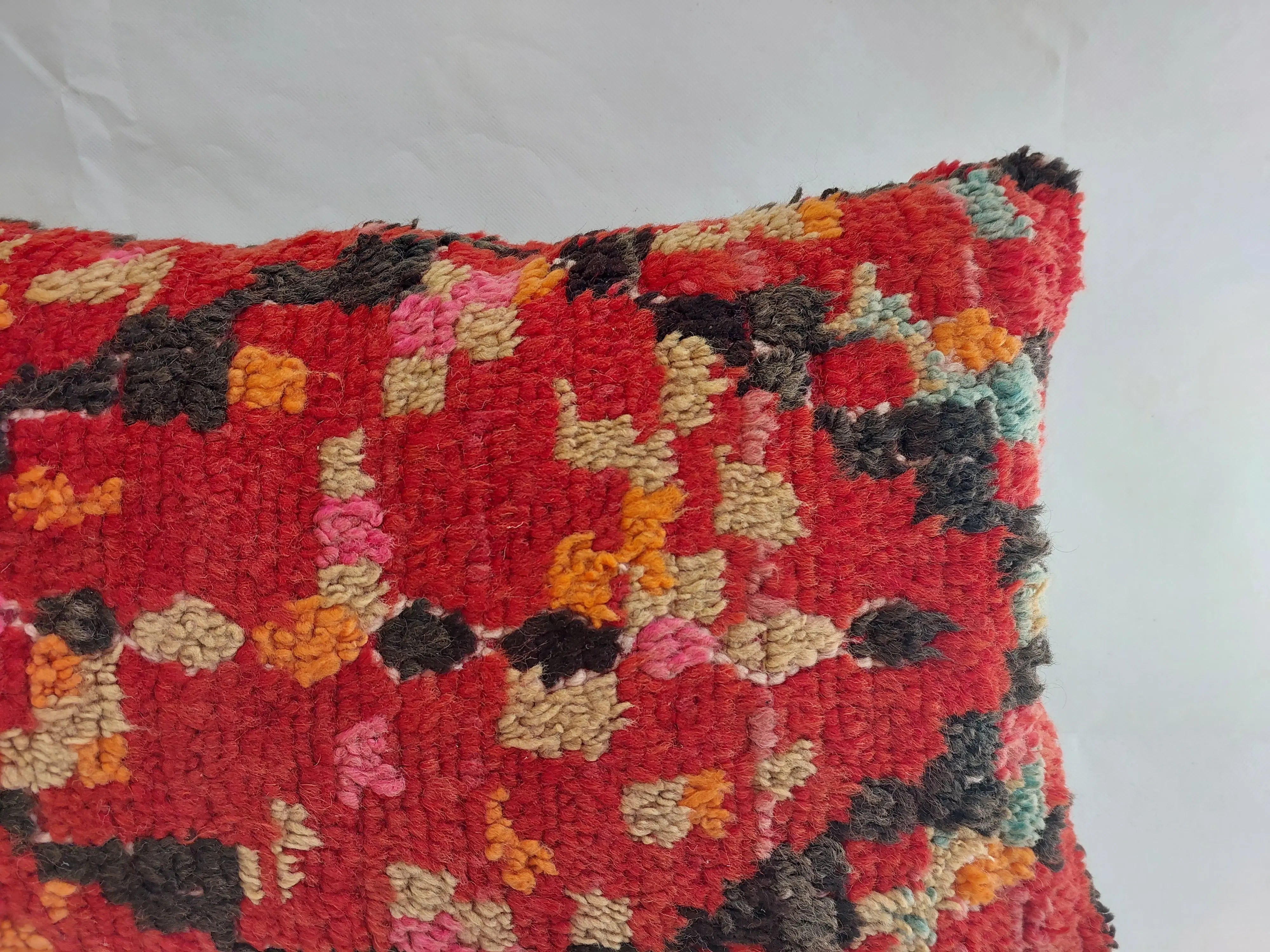 Authentic Aït Bou Ichaouen Moroccan Pillow 17x27 | Original Handmade Berber Wool Lumbar Cushion | Colorful Boho Textured Throw Pillow Cover MoroccanBazzArts