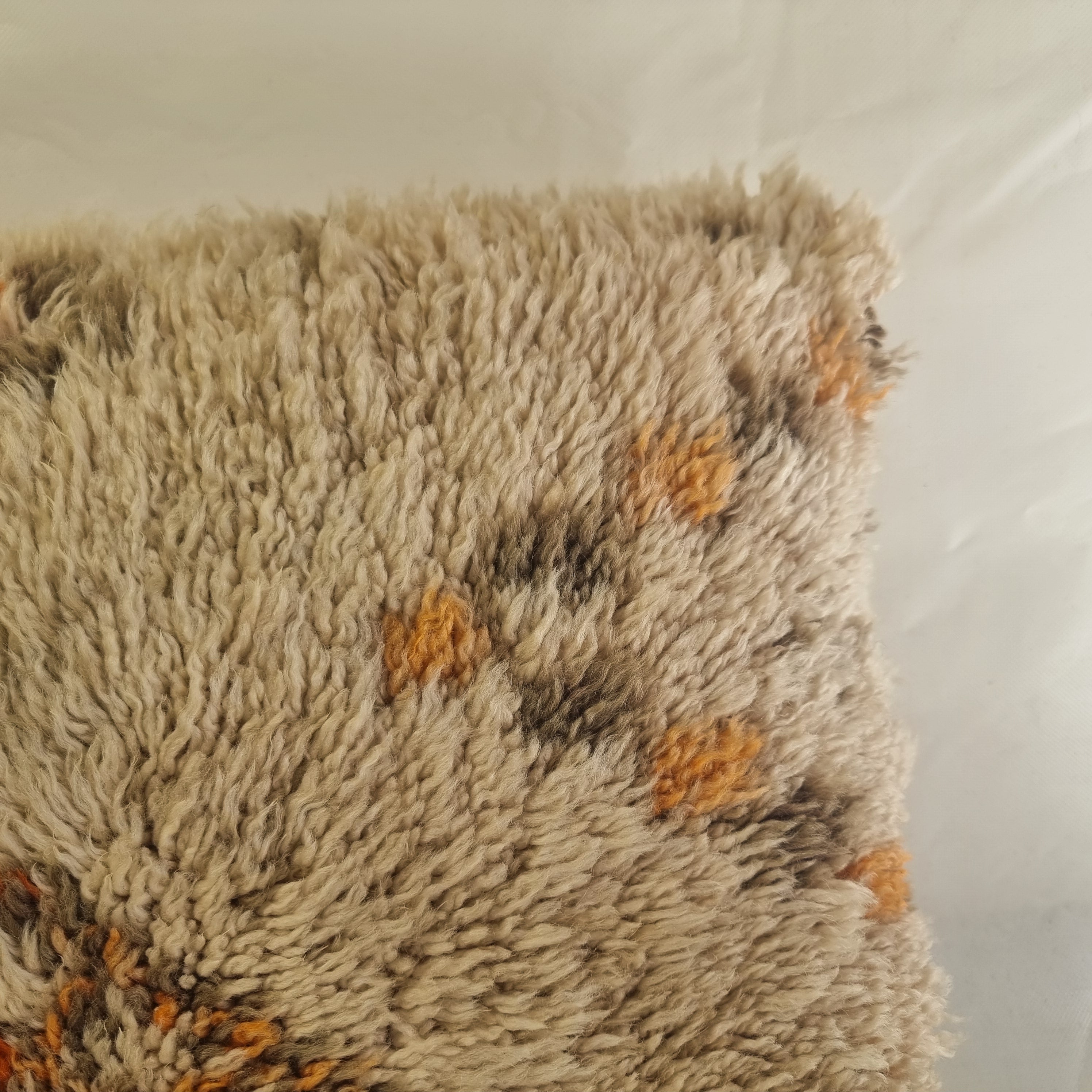 Authentic Vintage Beni Ourain Pillow Cover | Ivory, Orange & Gray (16" x 25") MoroccanBazzArts
