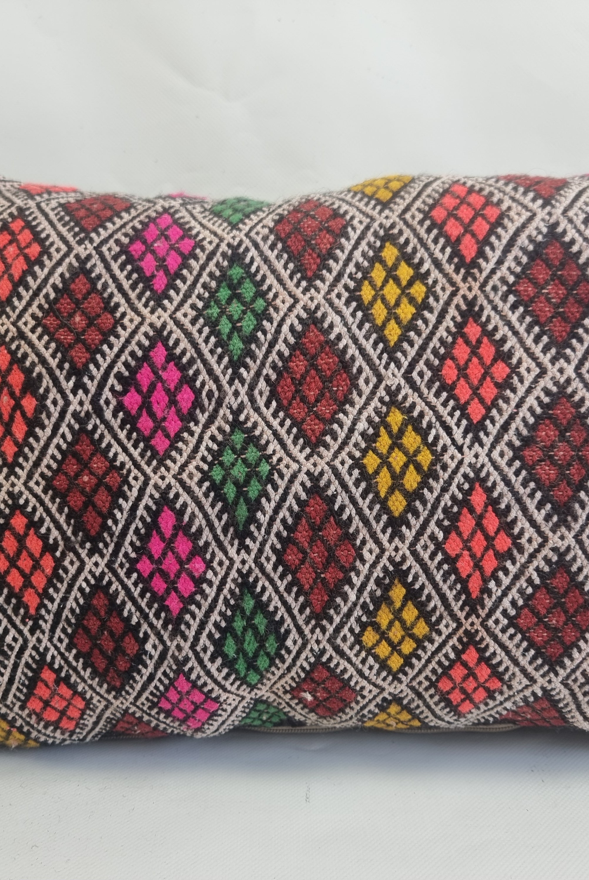 Handwoven Moroccan Kilim Lumbar Pillow Cover (13" x 22") – Colorful Geometric Boho Cushion MoroccanBazzArts