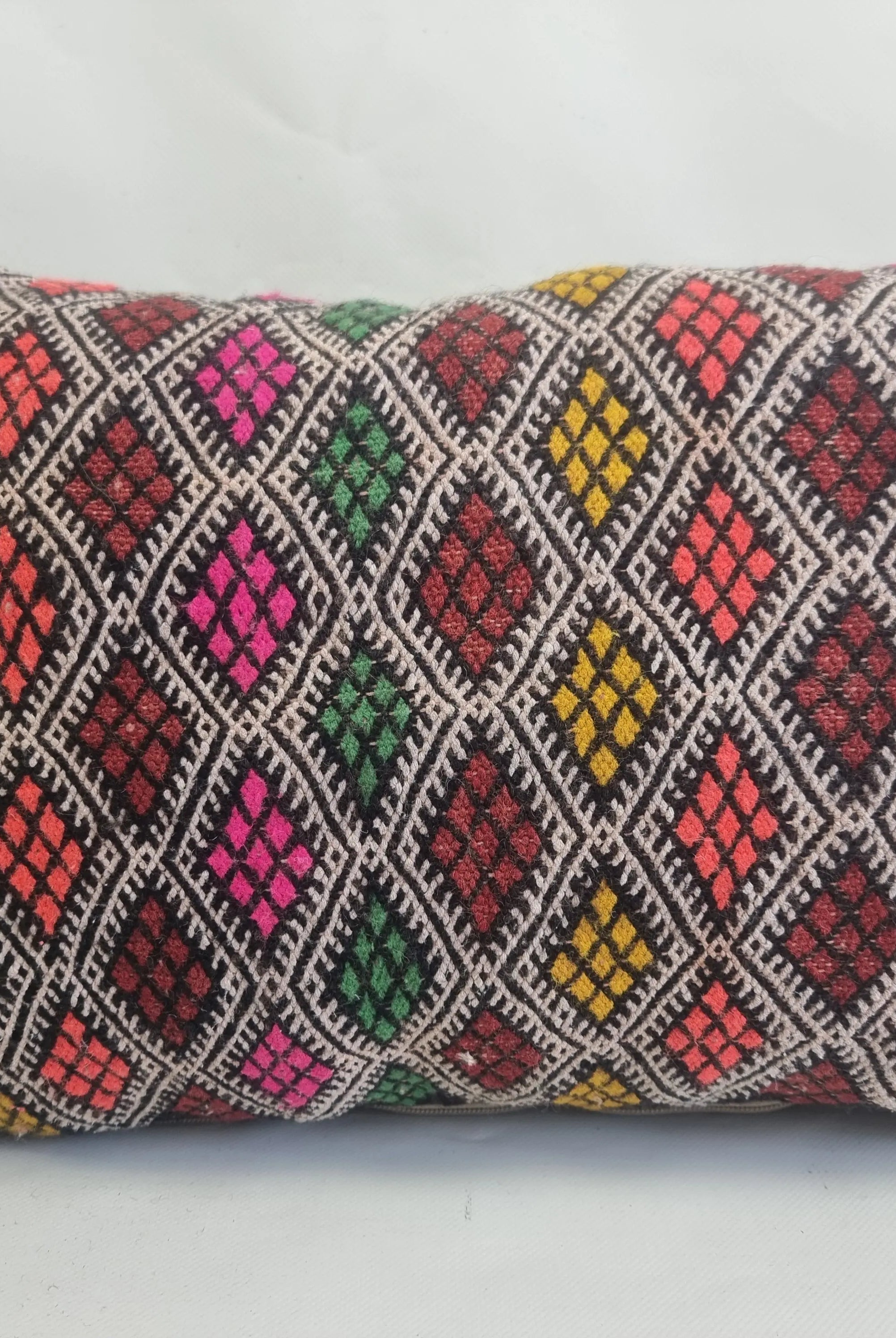 Handwoven Moroccan Kilim Lumbar Pillow Cover (13" x 22") – Colorful Geometric Boho Cushion MoroccanBazzArts