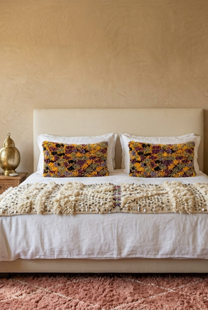 Authentic Aït Bou Ichaouen Berber Lumbar Pillow | Vintage Hand-Knotted Wool | 14" x 25" MoroccanBazzArts