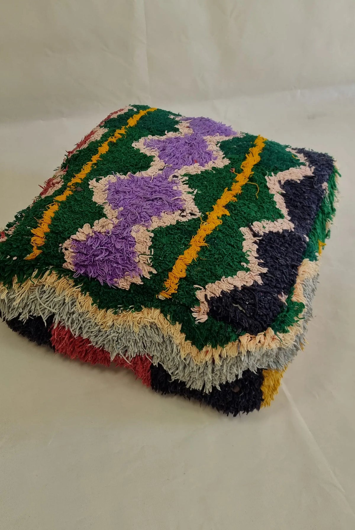 Colorful Vintage Berber Floor Cushion | Upcycled Handloomed Cotton Pouf | Boho Moroccan Seating MoroccanBazzArts