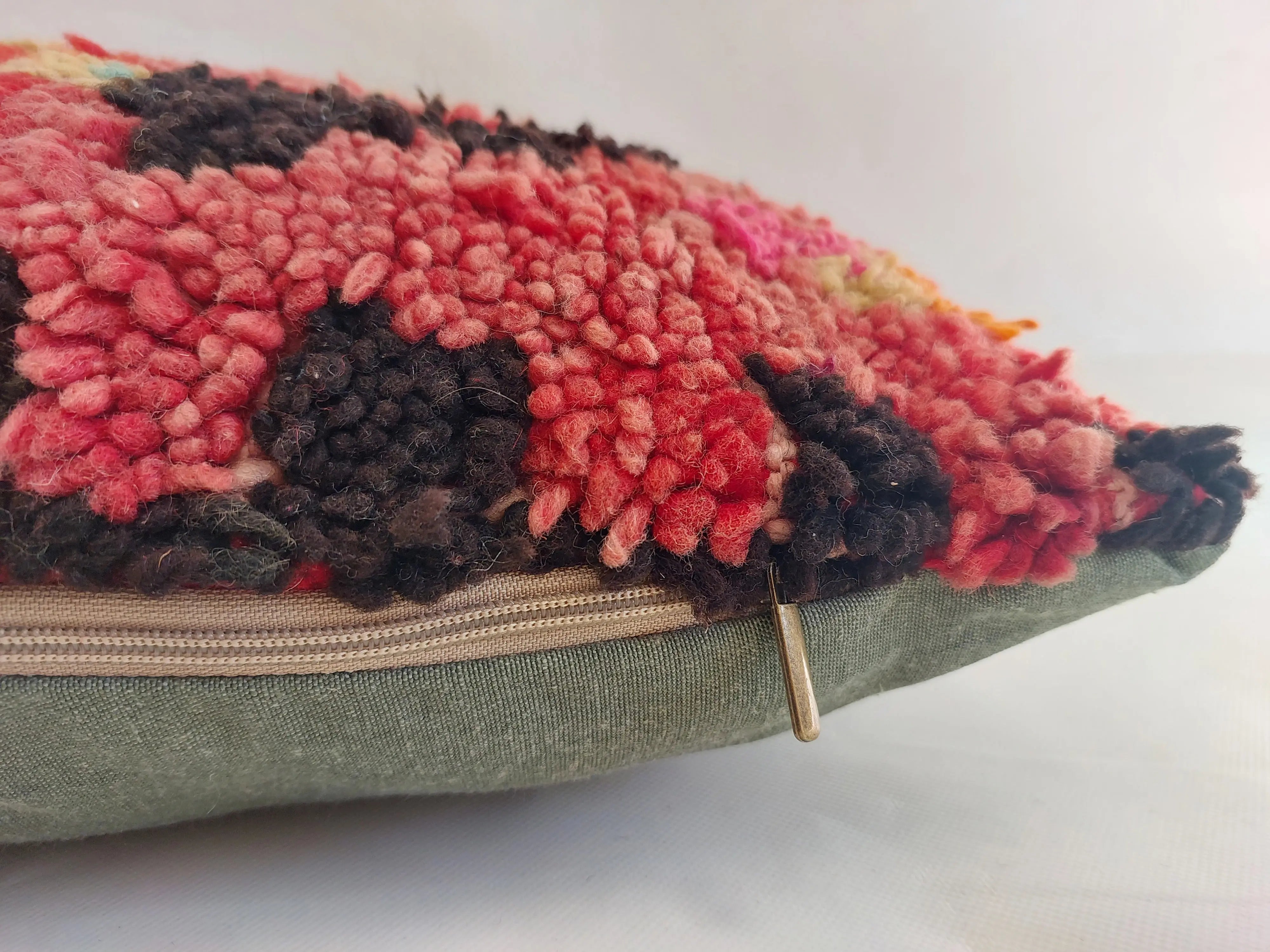 Authentic Aït Bou Ichaouen Moroccan Pillow 17x27 | Original Handmade Berber Wool Lumbar Cushion | Colorful Boho Textured Throw Pillow Cover MoroccanBazzArts