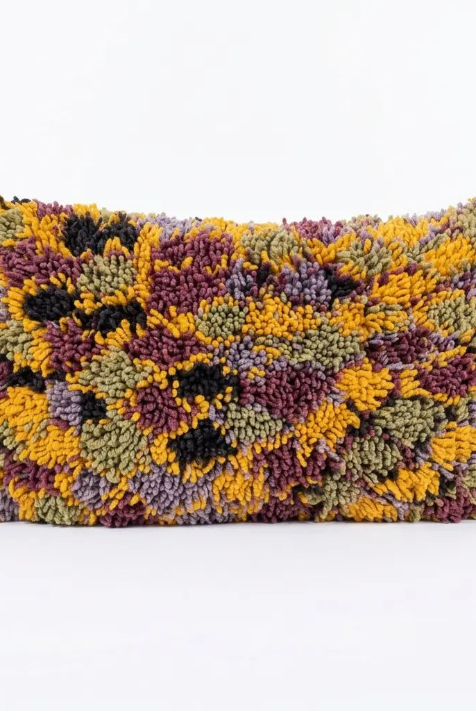Authentic Aït Bou Ichaouen Berber Lumbar Pillow | Vintage Hand-Knotted Wool | 14" x 25" MoroccanBazzArts