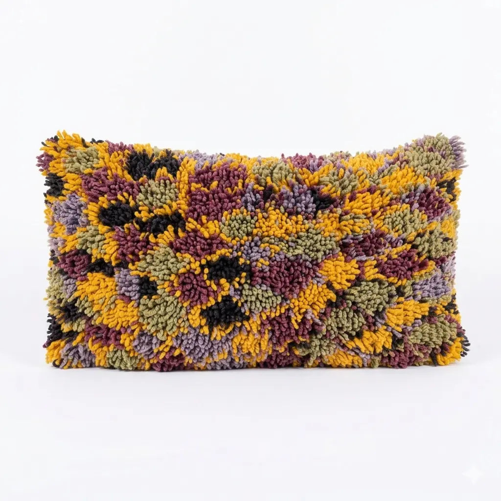 Authentic Aït Bou Ichaouen Berber Lumbar Pillow | Vintage Hand-Knotted Wool | 14" x 25" MoroccanBazzArts