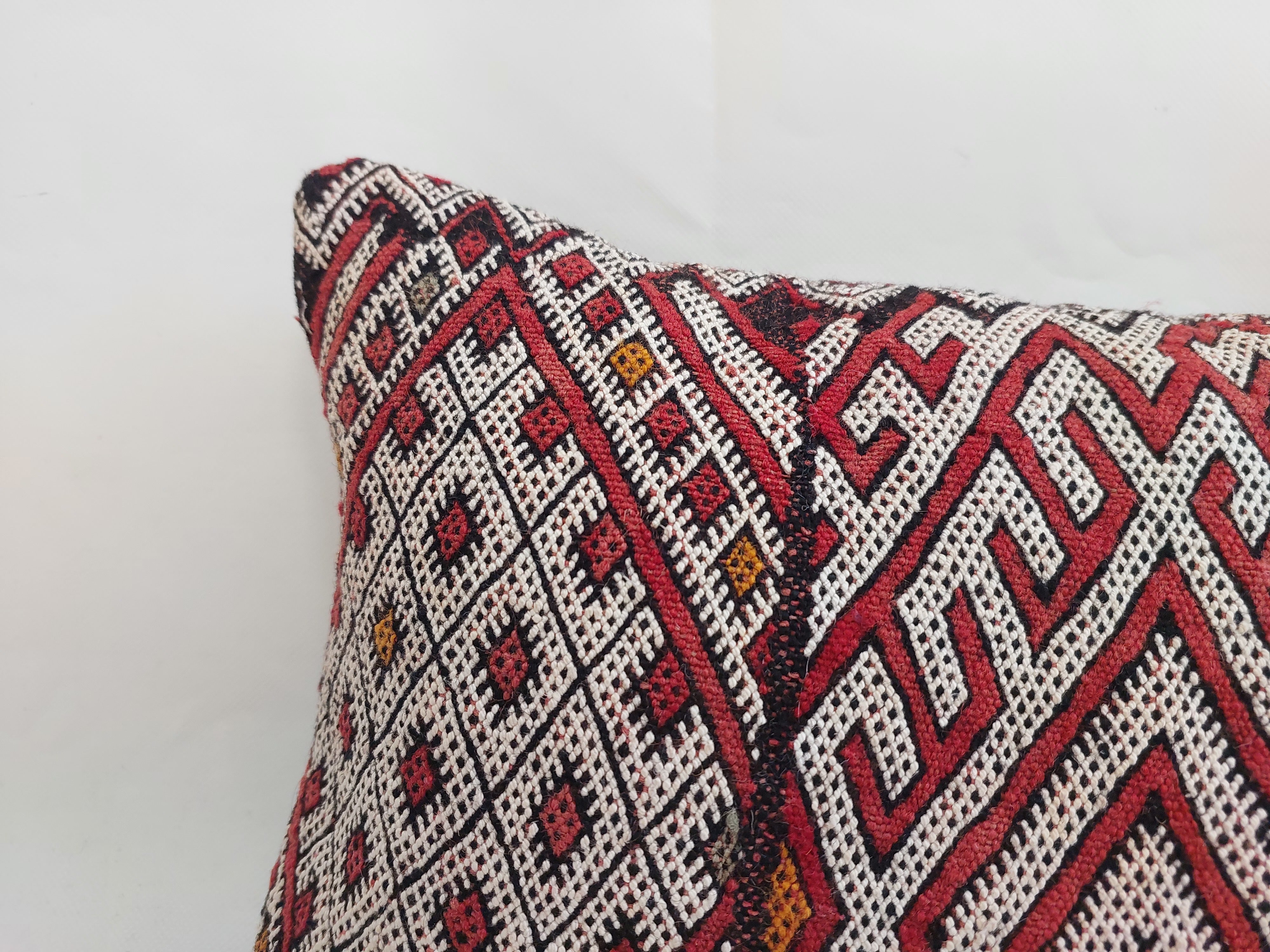12x24 Vintage Moroccan Kilim Lumbar Pillow Cover | Authentic Geometric zayan Cushion | Red Handwoven Boho & Warm Minimalist Home Decor MoroccanBazzArts