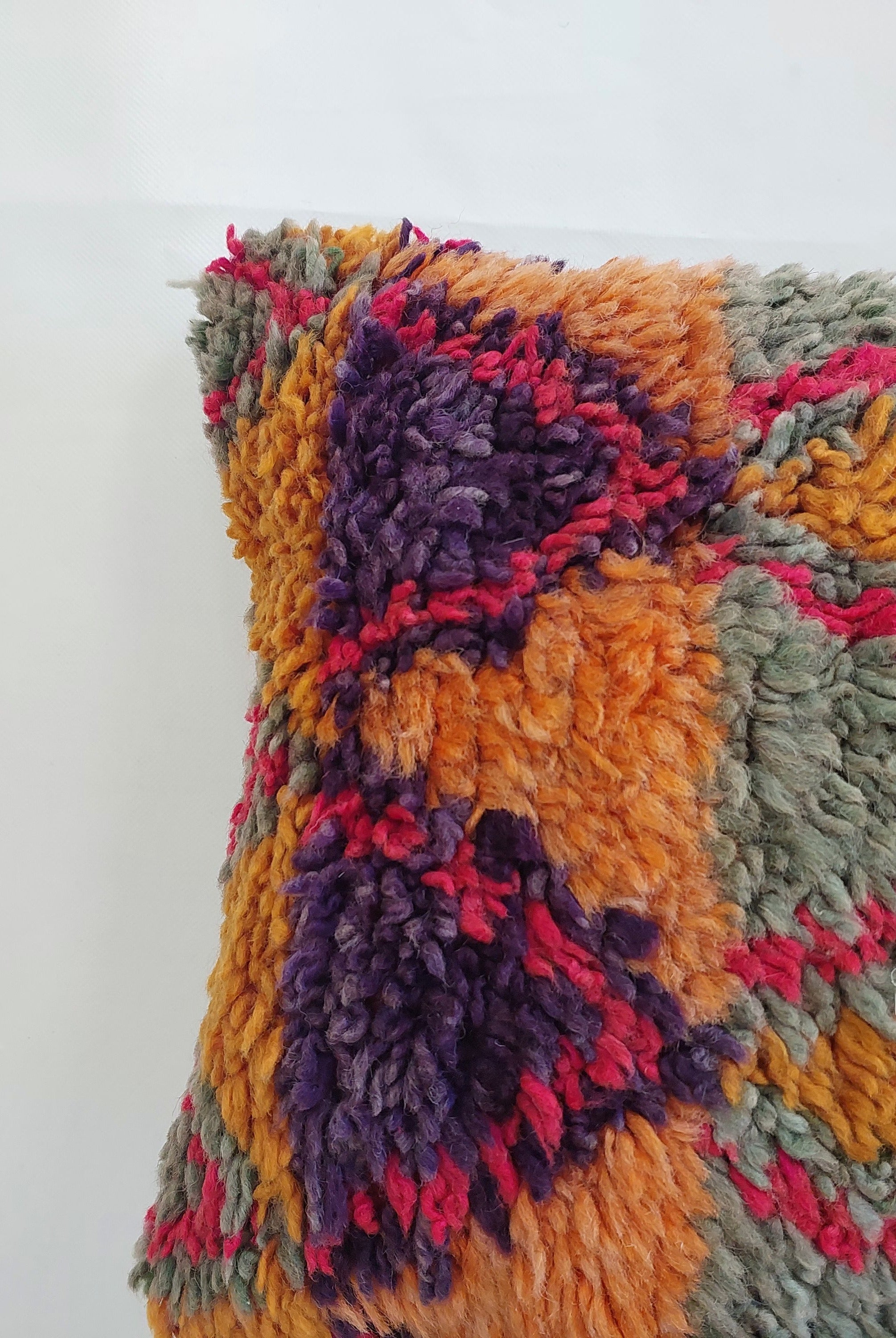 Aït Bou Ichaouen Moroccan Pillow - Handmade Berber Wool Cushion 14x24 - Vintage Colorful Boho Lumbar Pillow - Authentic Tribal Moroccan Deco MoroccanBazzArts