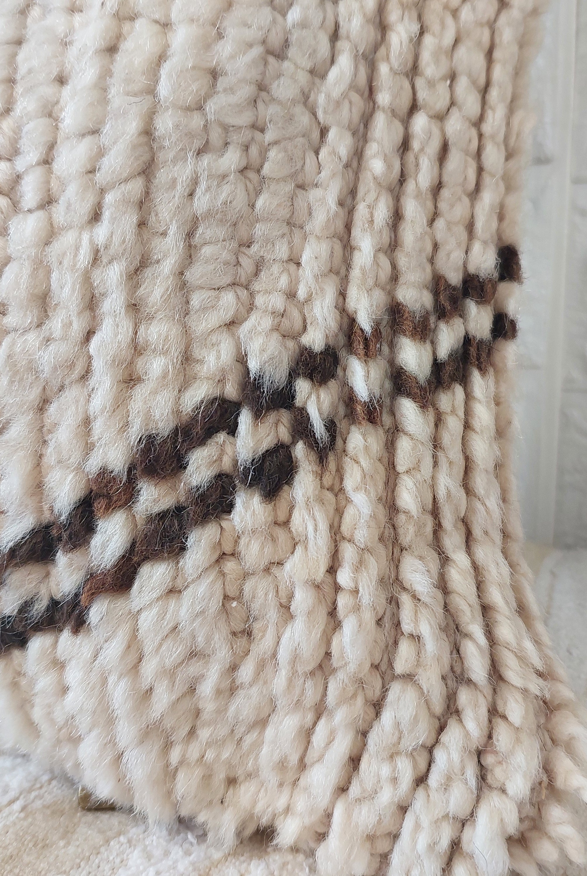 Set of 2 Vintage Azilal Moroccan Rug Pillows | 40x60 cm Ivory & Brown Undyed Wool Cushion Covers | Authentic Boho Lumbar Pillow Covers MoroccanBazzArts