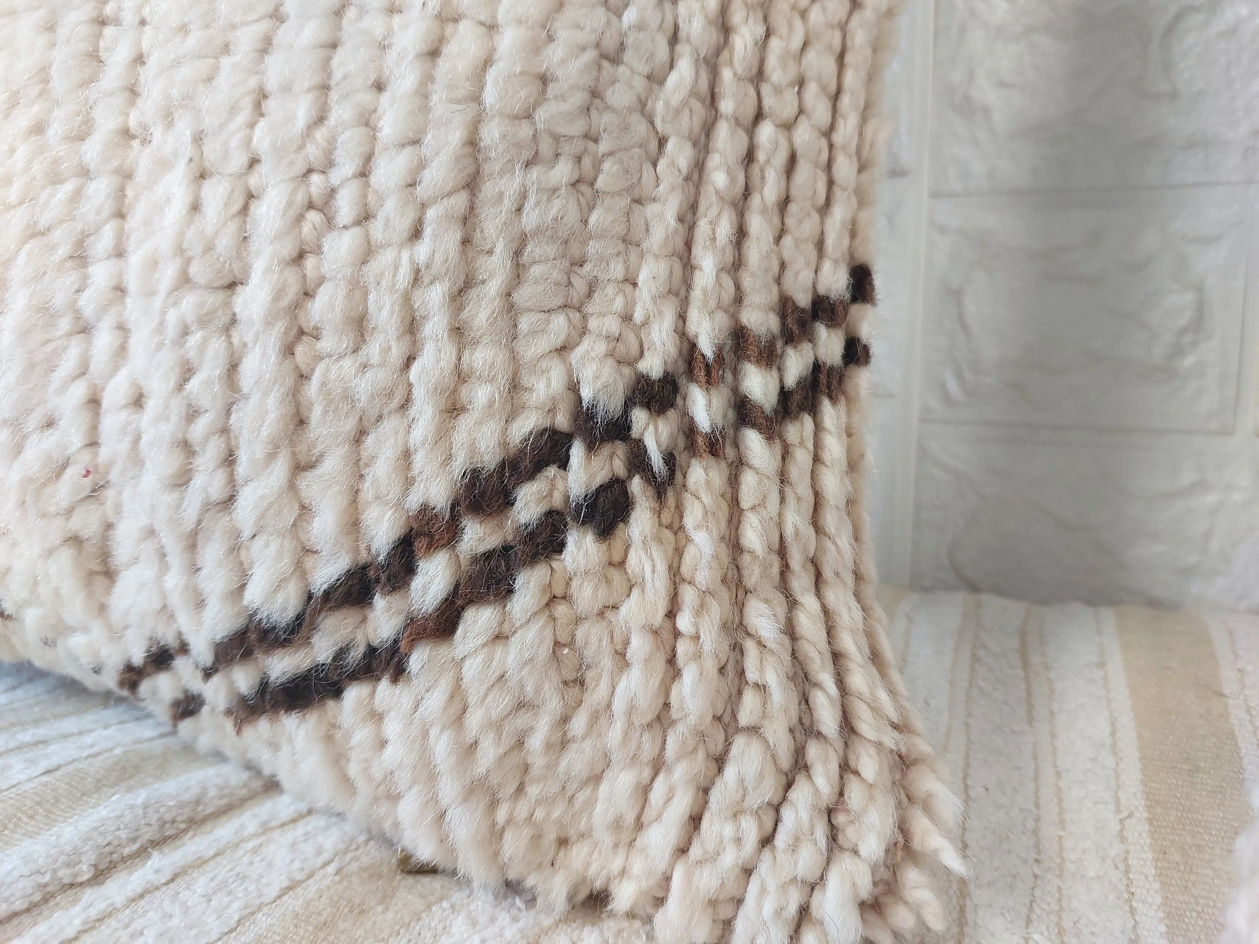 Set of 2 Vintage Azilal Moroccan Rug Pillows | 40x60 cm Ivory & Brown Undyed Wool Cushion Covers | Authentic Boho Lumbar Pillow Covers MoroccanBazzArts