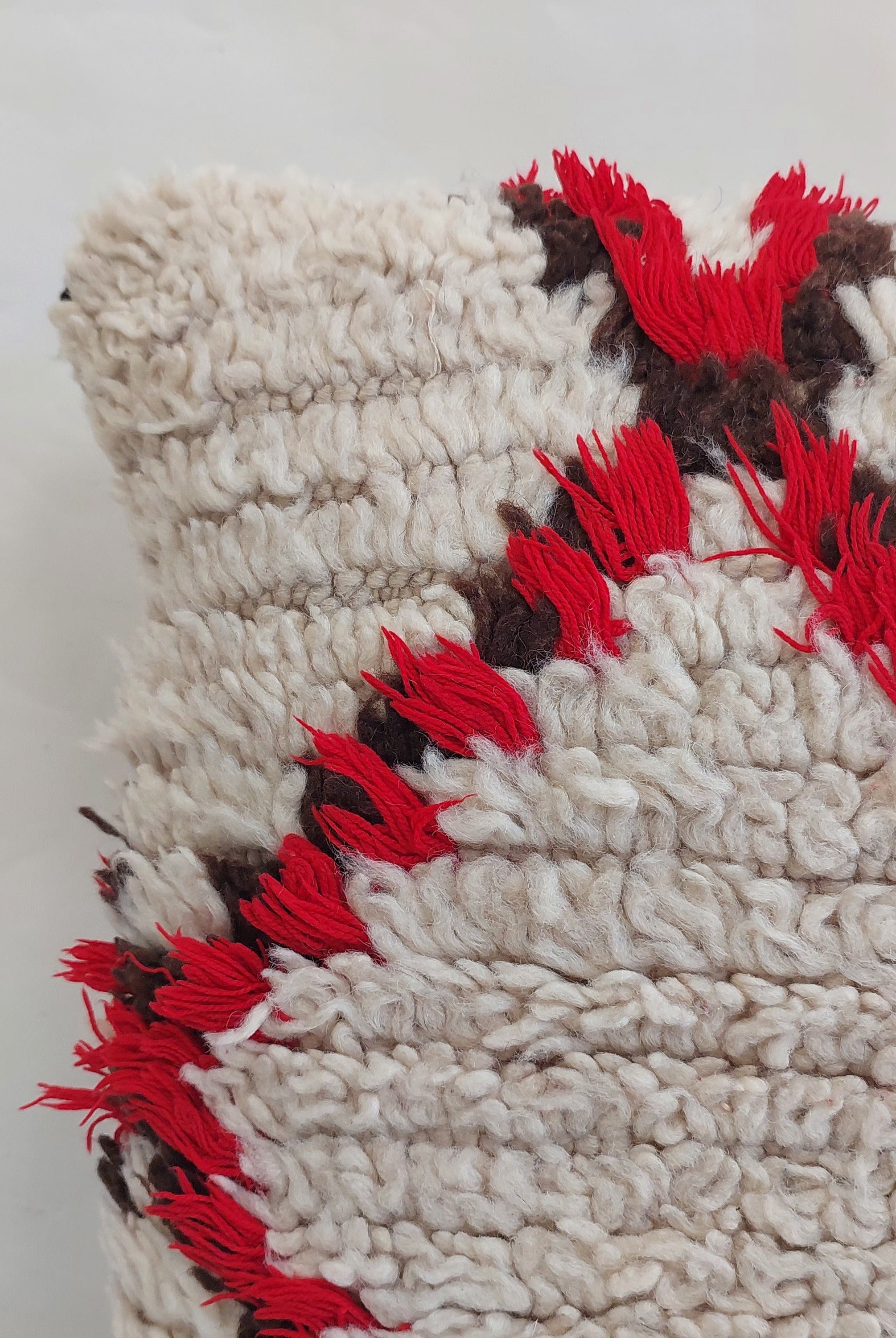 Vintage Moroccan Rug Pillow Cover | Handwoven Brown & Red Geometric Cushion | Boho Minimalist Decor | Shag Wool Throw Pillow Cover MoroccanBazzArts