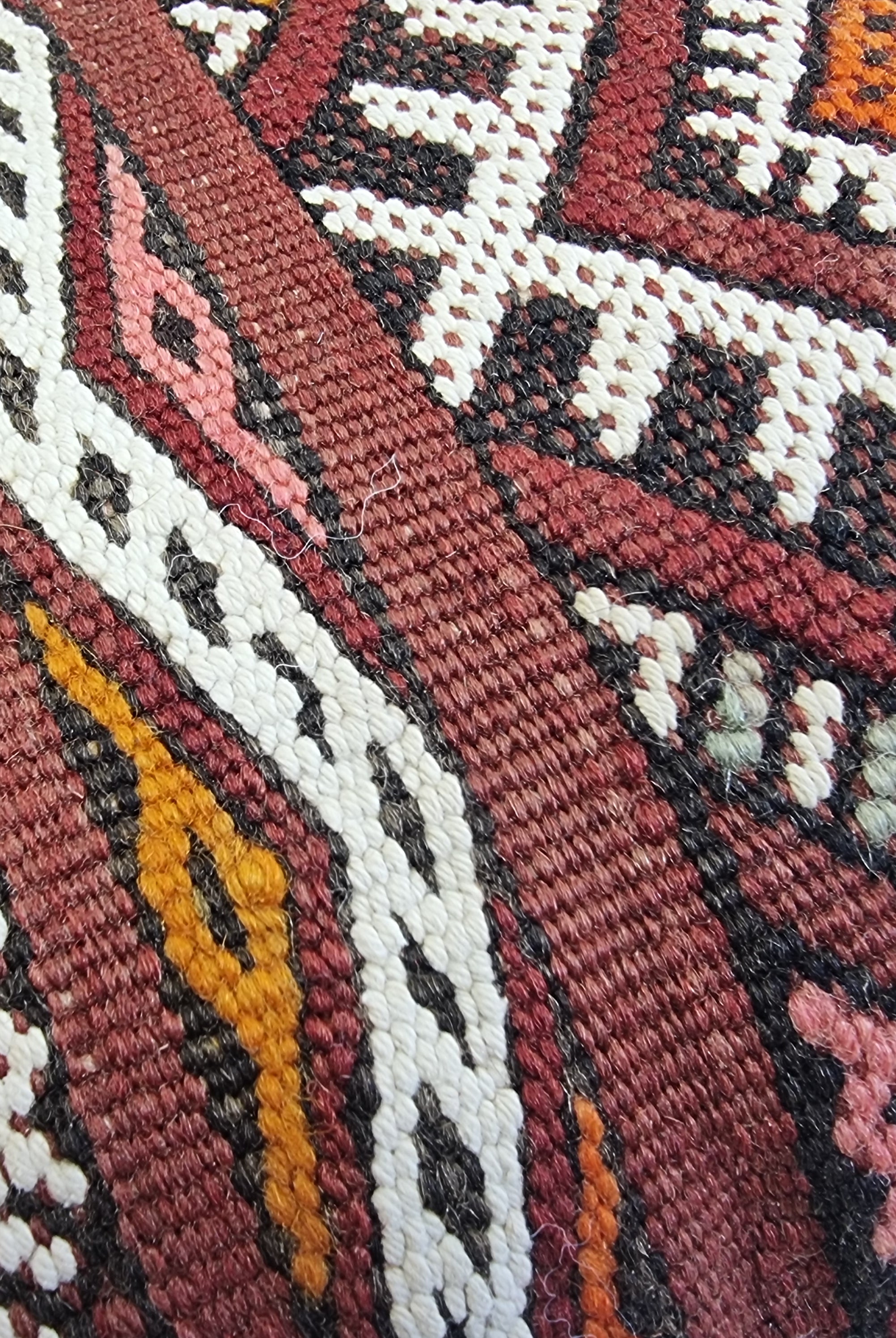 Authentic Moroccan Kilim Lumbar Pillow Cover 12x22" | Burgundy Geometric Boho Cushion | Handwoven Berber Tribal Throw Pillow 32x58cm MoroccanBazzArts