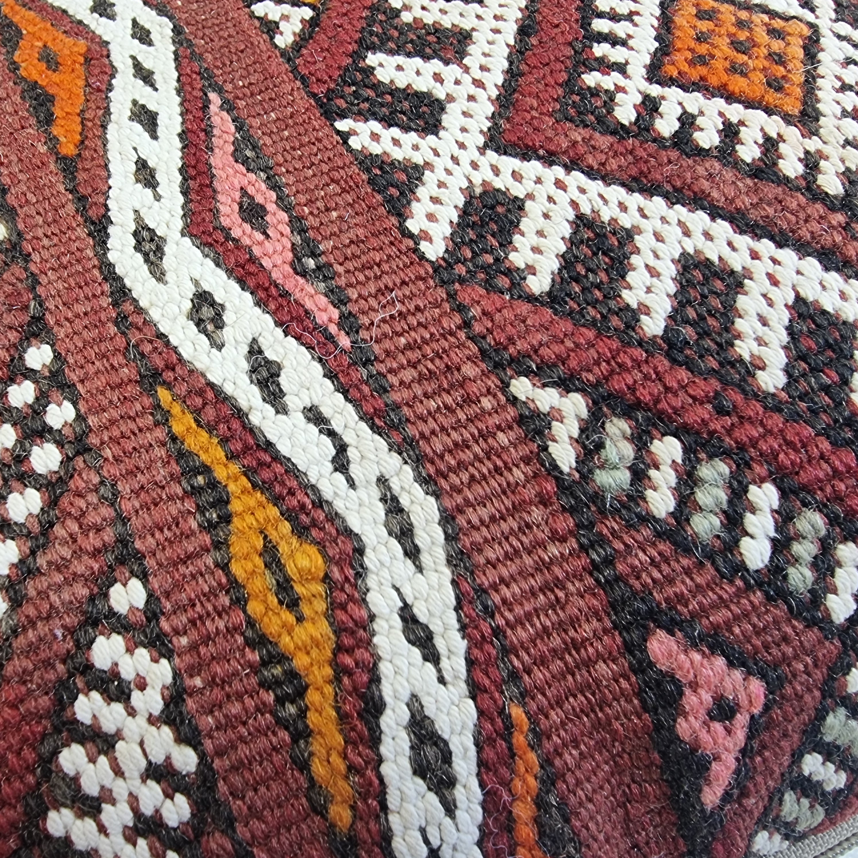 Authentic Moroccan Kilim Lumbar Pillow Cover 12x22" | Burgundy Geometric Boho Cushion | Handwoven Berber Tribal Throw Pillow 32x58cm MoroccanBazzArts