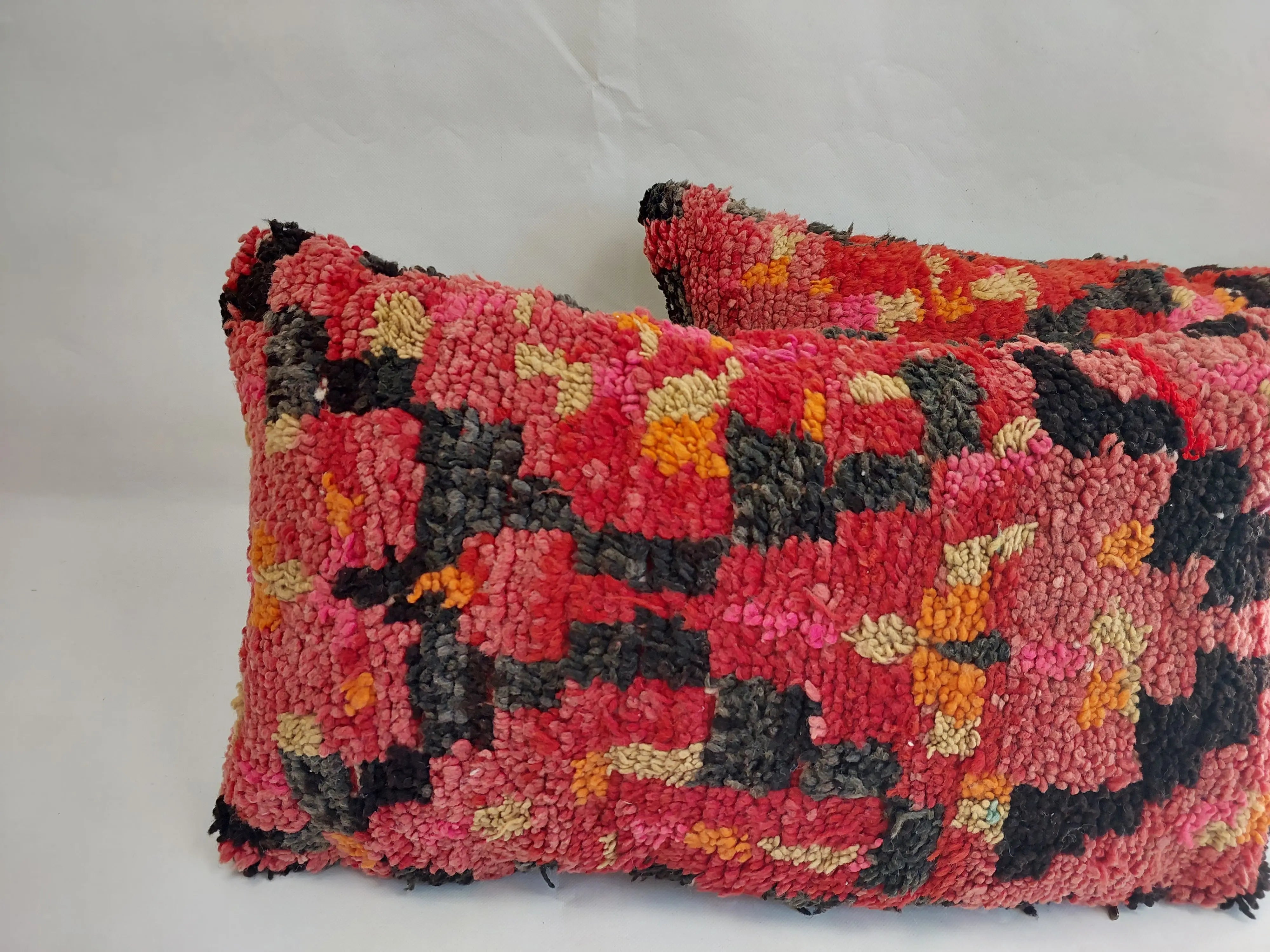 Authentic Aït Bou Ichaouen Moroccan Pillow 17x27 | Original Handmade Berber Wool Lumbar Cushion | Colorful Boho Textured Throw Pillow Cover MoroccanBazzArts