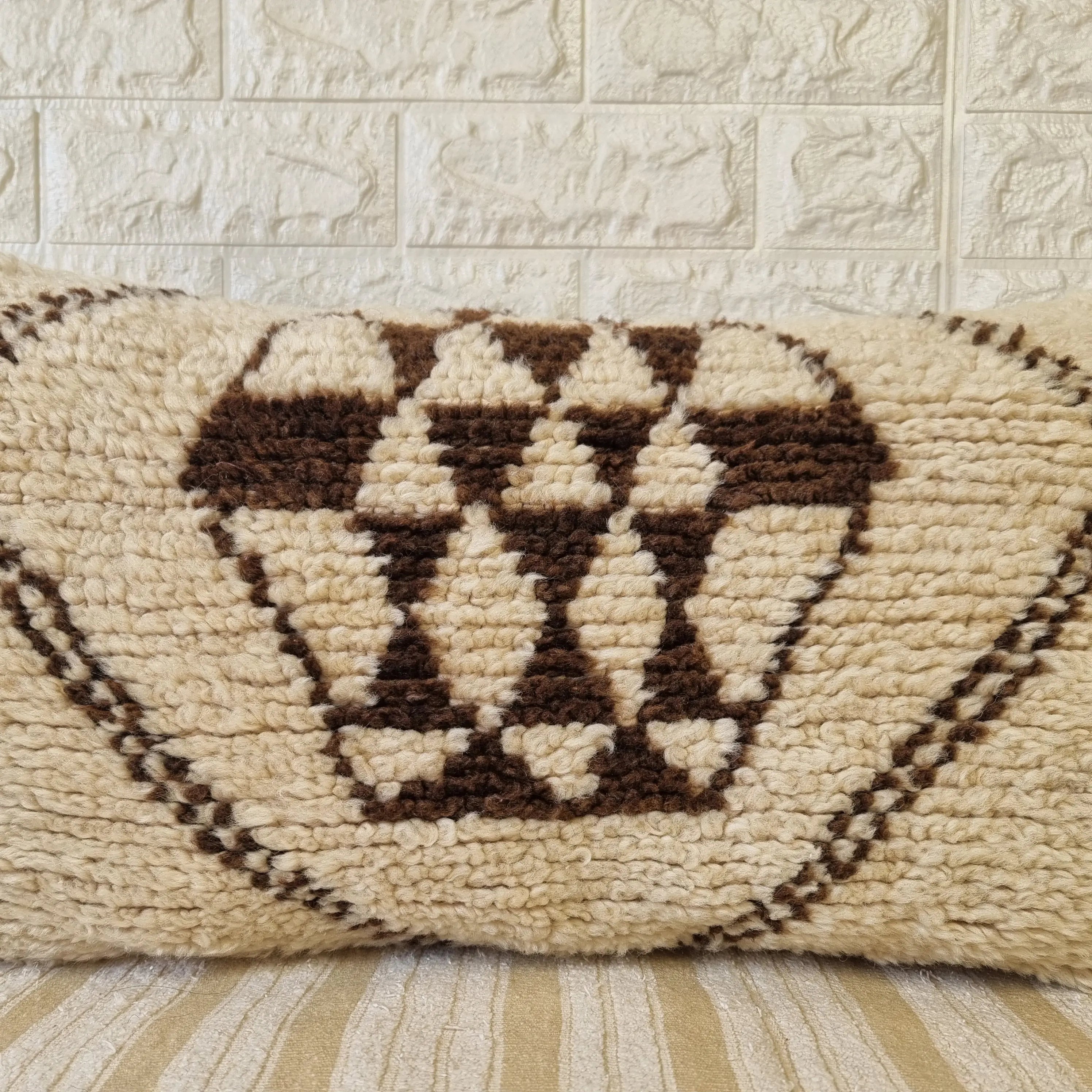 Authentic Moroccan Wool Lumbar Pillow Cover 35x70 cm | Natural Azilal Geometric Cushion | Boho handwoven Throw Pillow Case MoroccanBazzArts