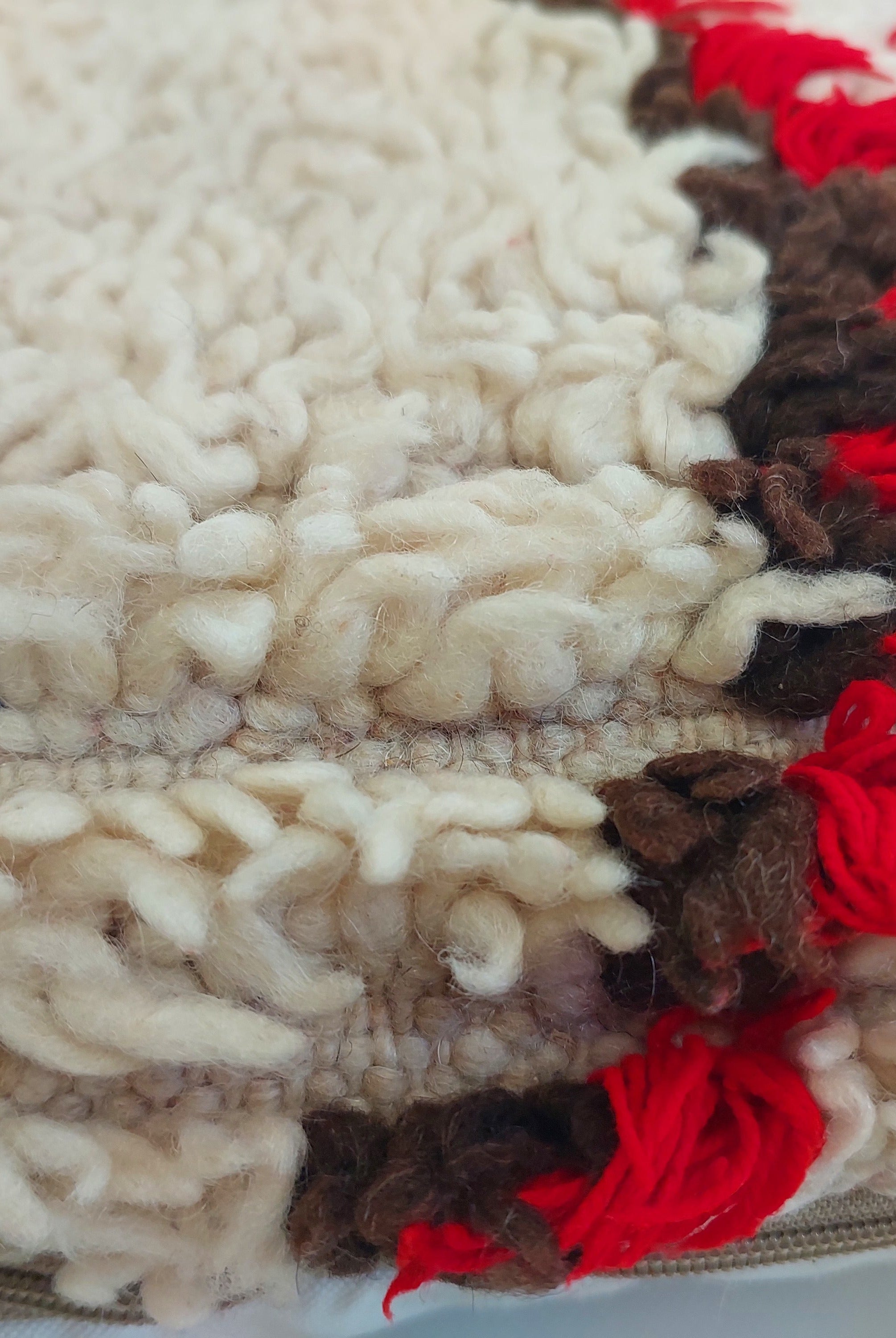 Vintage Moroccan Rug Pillow Cover | Handwoven Brown & Red Geometric Cushion | Boho Minimalist Decor | Shag Wool Throw Pillow Cover MoroccanBazzArts